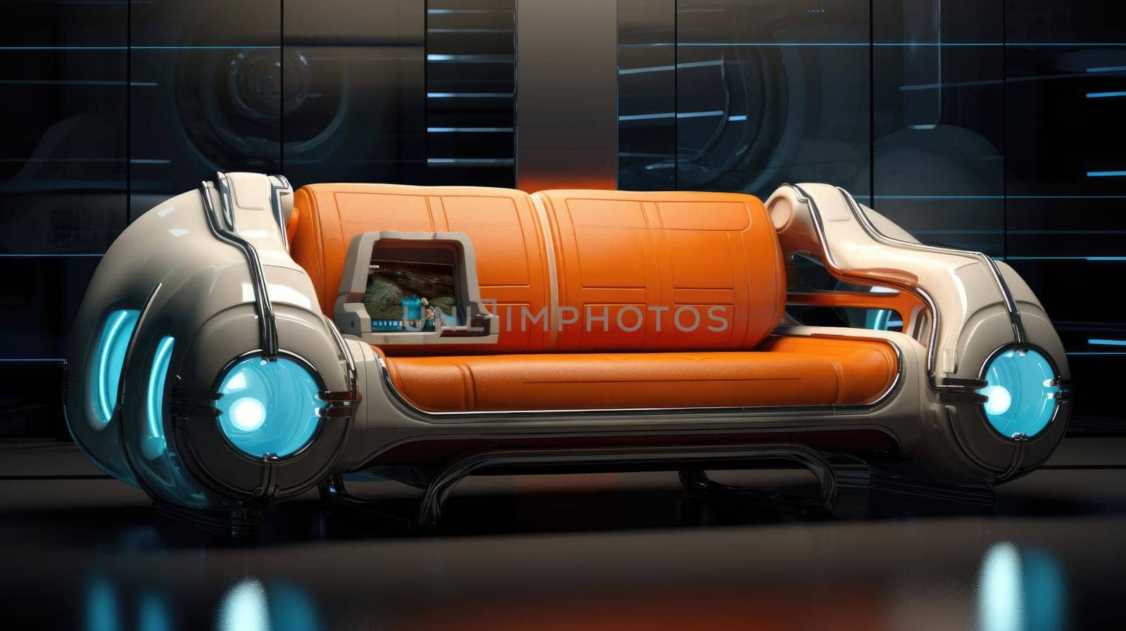 The sofa of the future in the interior, soft lines