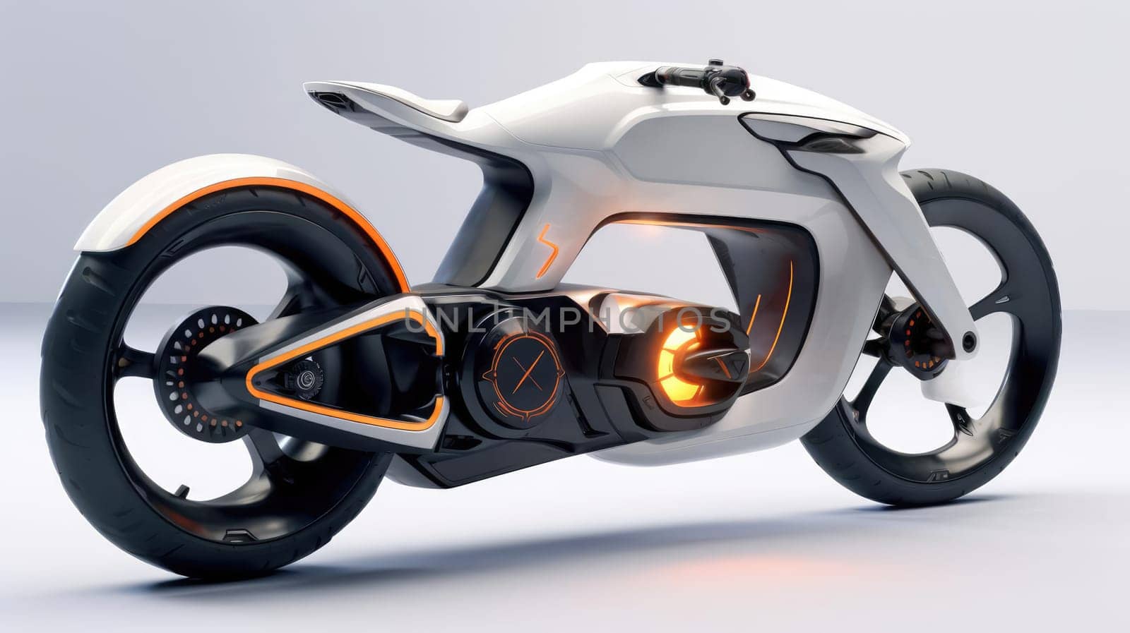 Motorcycle of the future, without a man on a white background