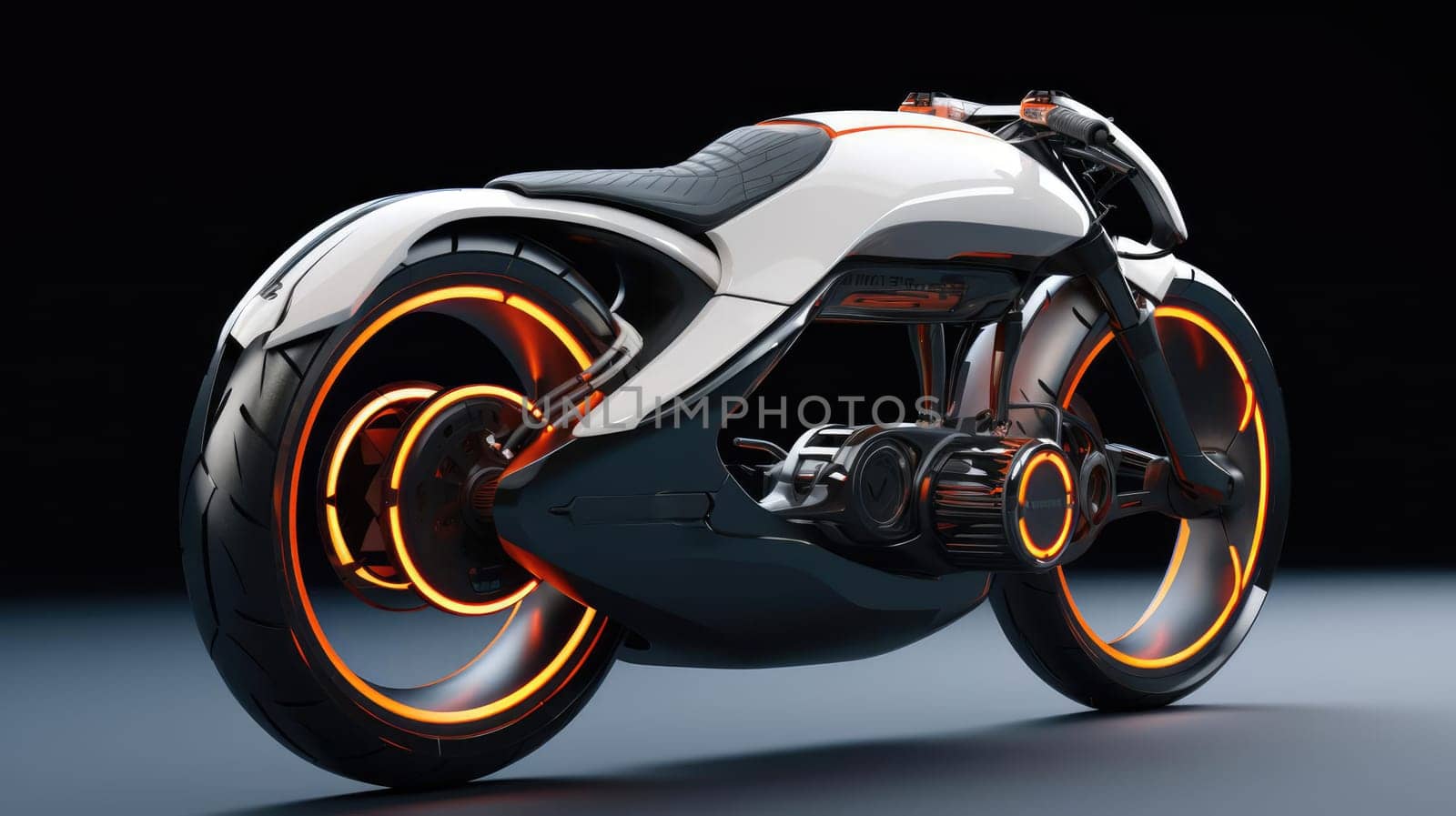 Motorcycle of the future, without a man on a black background