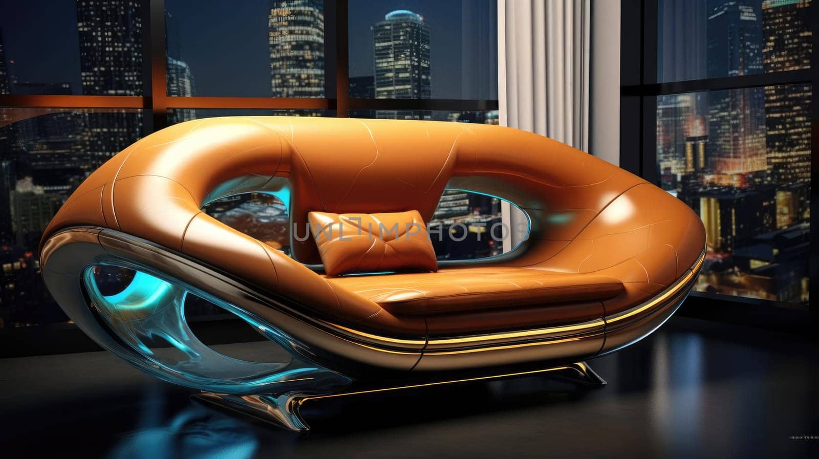 The sofa of the future in the interior, soft lines