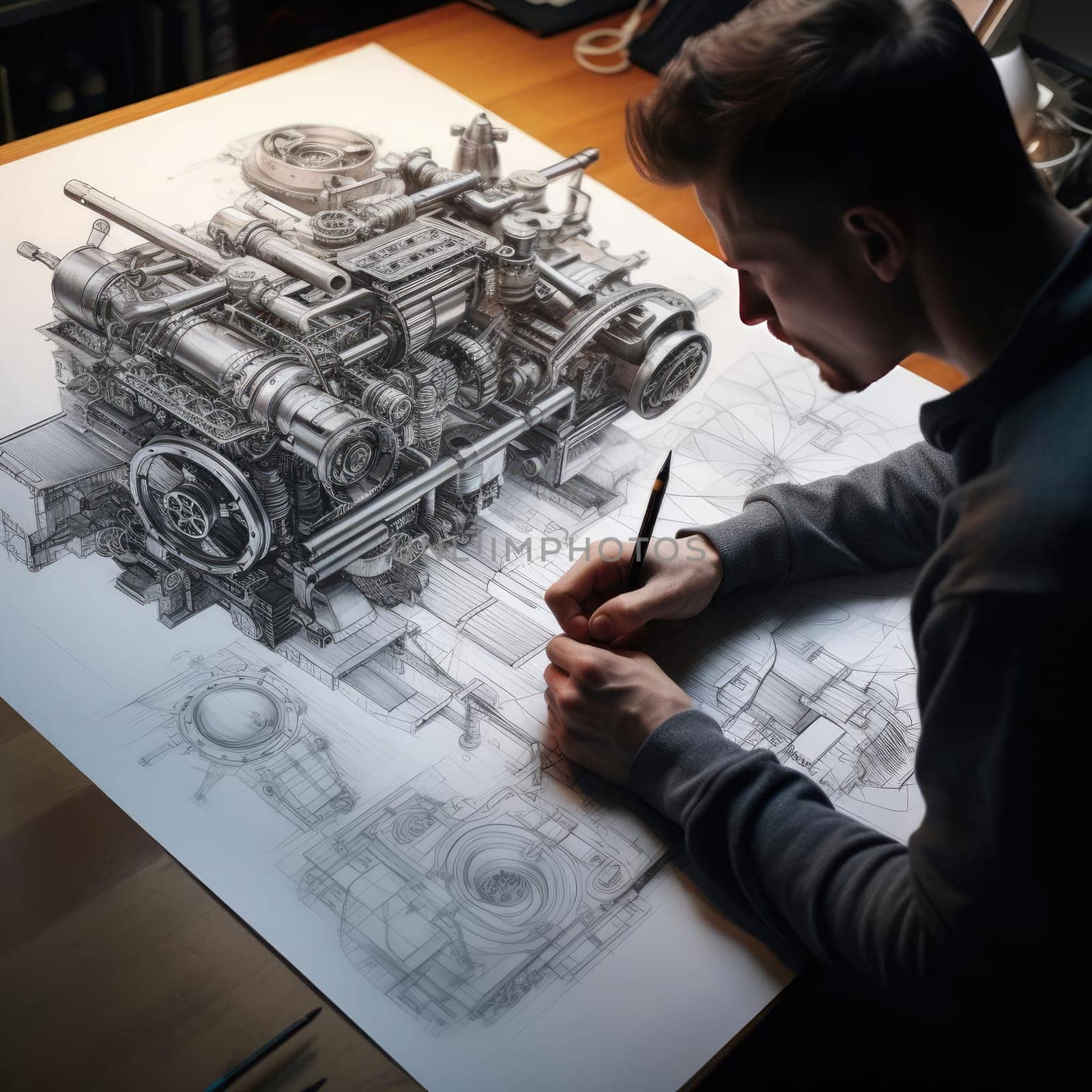 The engineer of the future draws a drawing by cherezoff