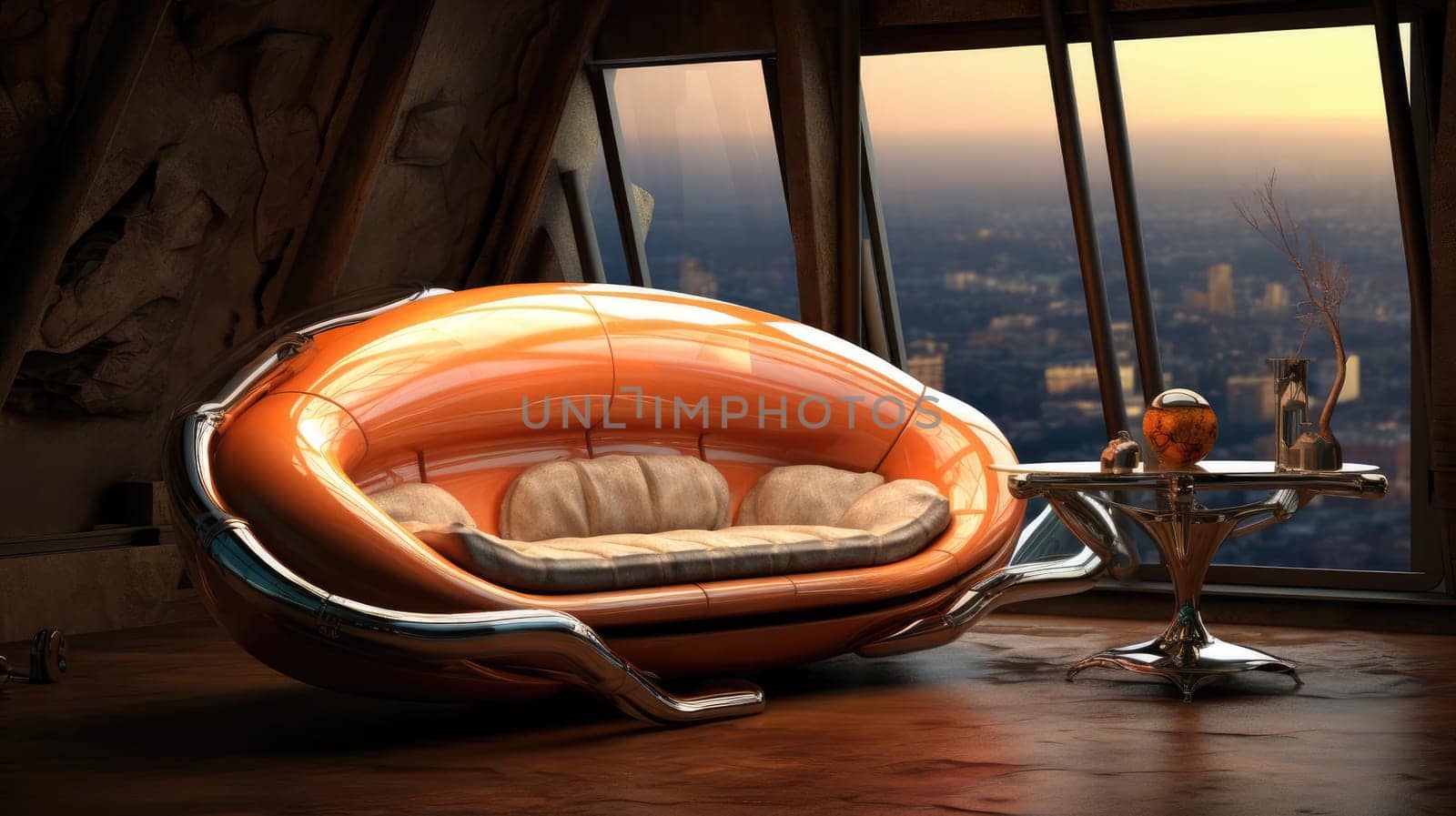 The sofa of the future in the interior, soft lines