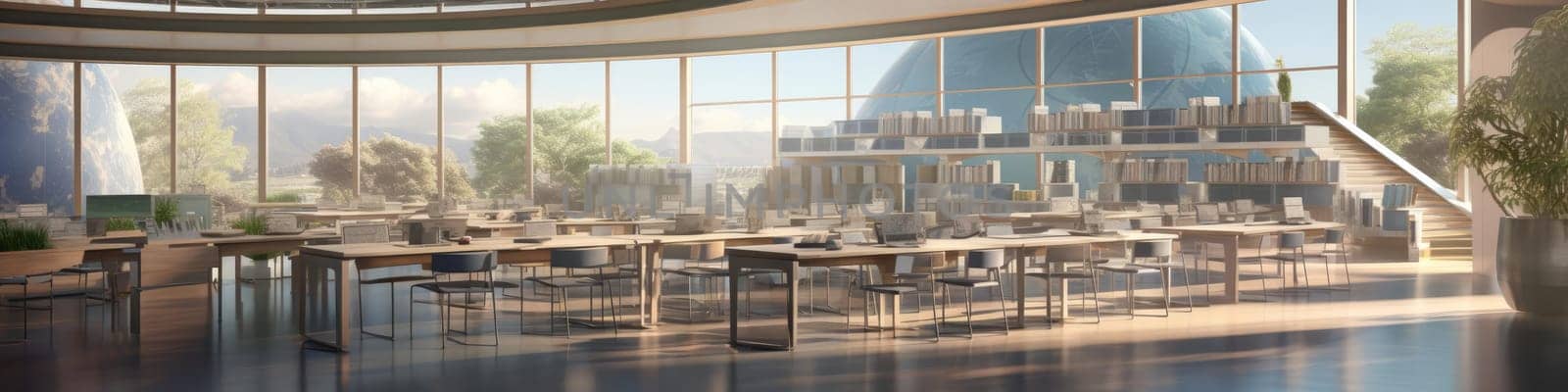 An empty large classroom of the future. The concept of education in the future
