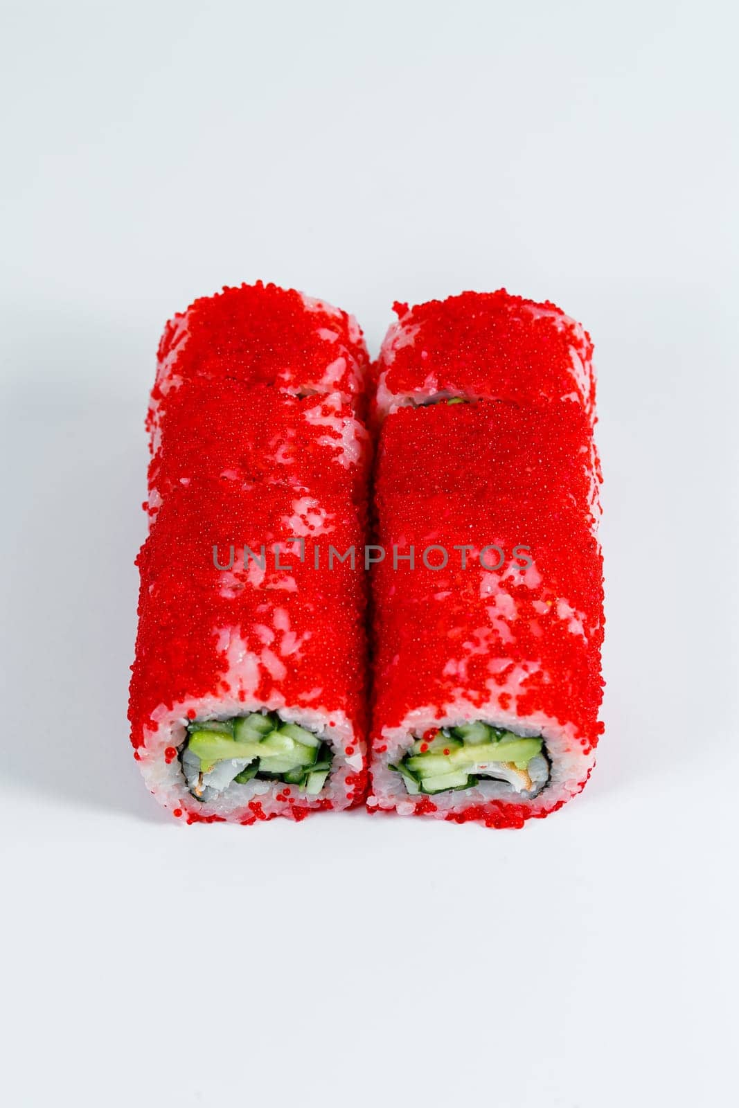 Japanese traditional food. Sushi rolls philadelphia with fresh avocado caviar and cream cheese