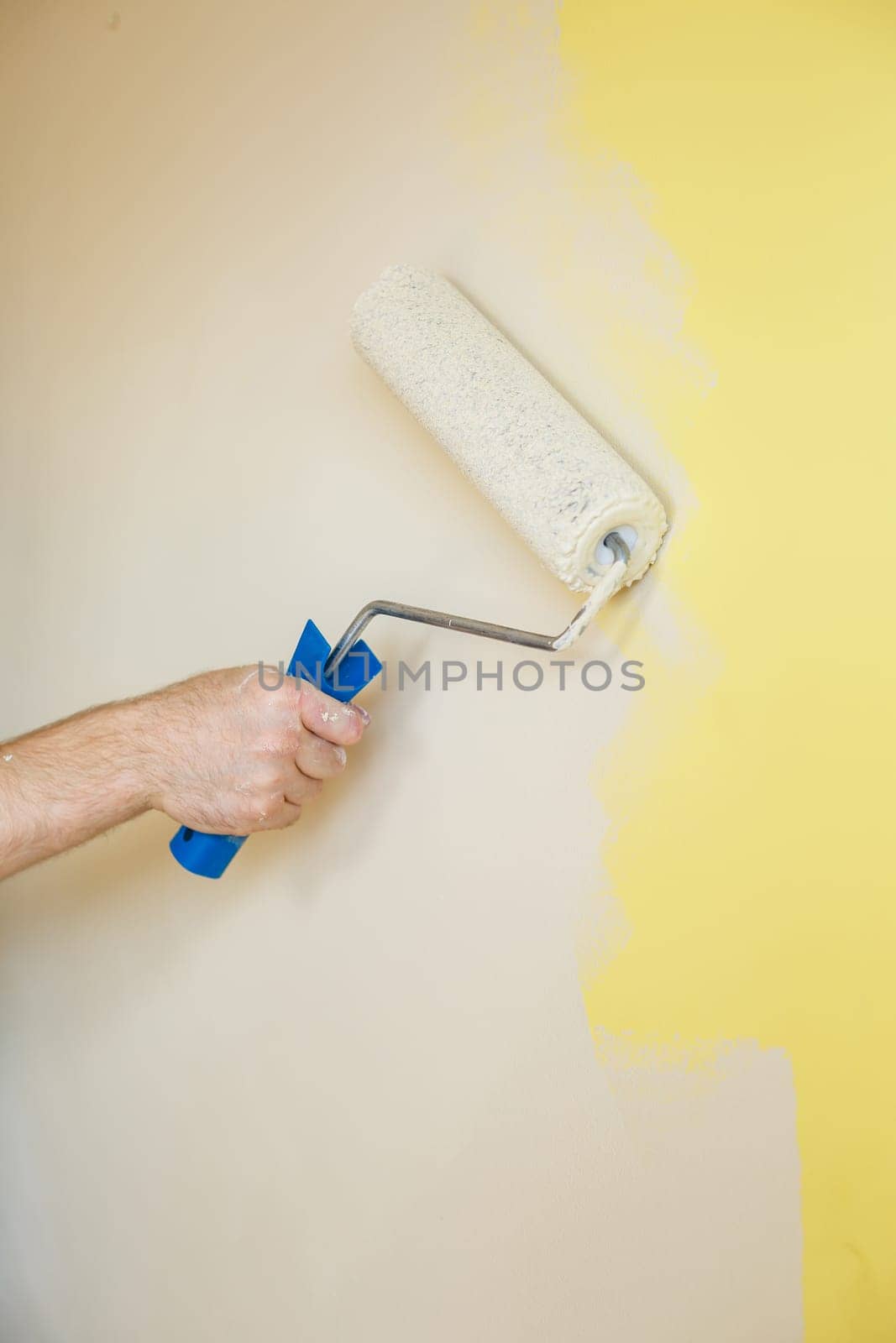 Professional wall painting, roller painting on interior walls. Renovation concept