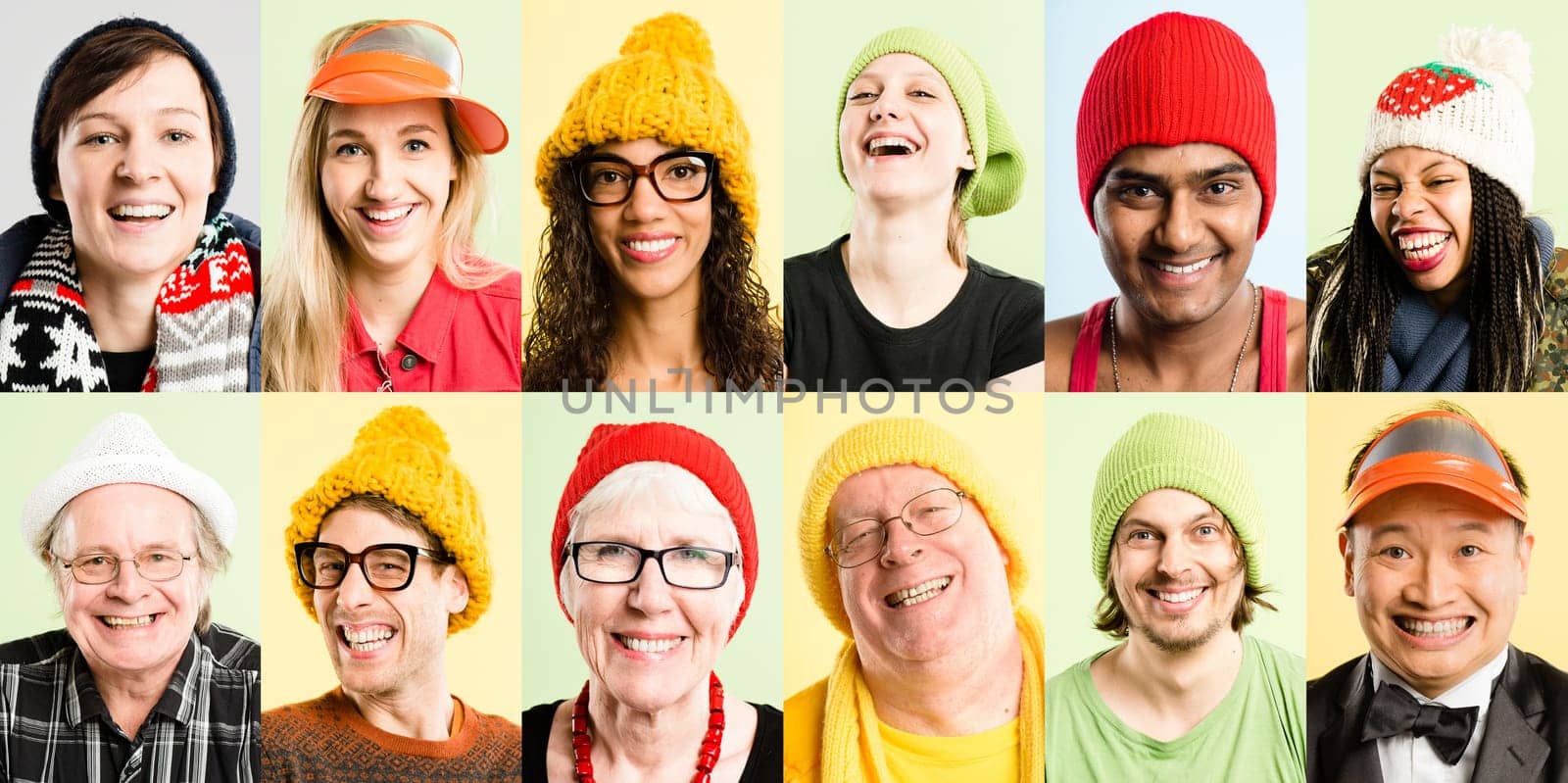 Your uniqueness makes you special. Collaged shot of a diverse group of people standing in the studio and posing while wearing hats. by YuriArcurs