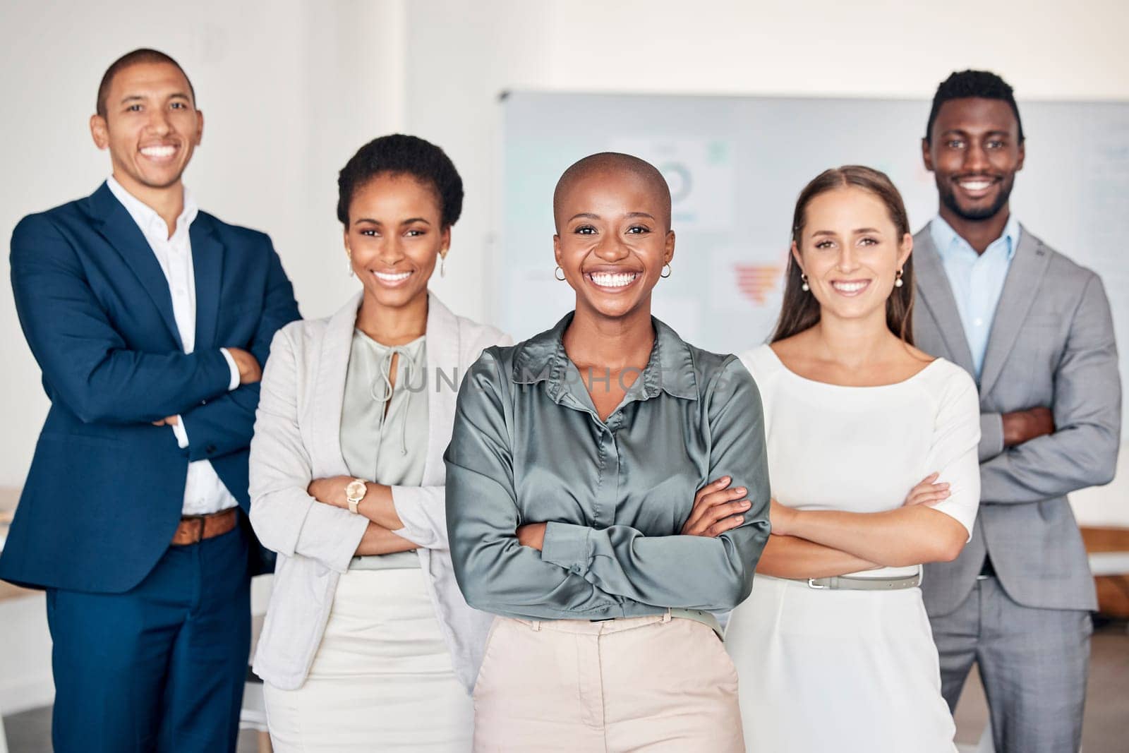 Business team portrait, people smile in professional office and global company diversity in Toronto boardroom. Black woman in leadership career, happy corporate staff together.and group success.