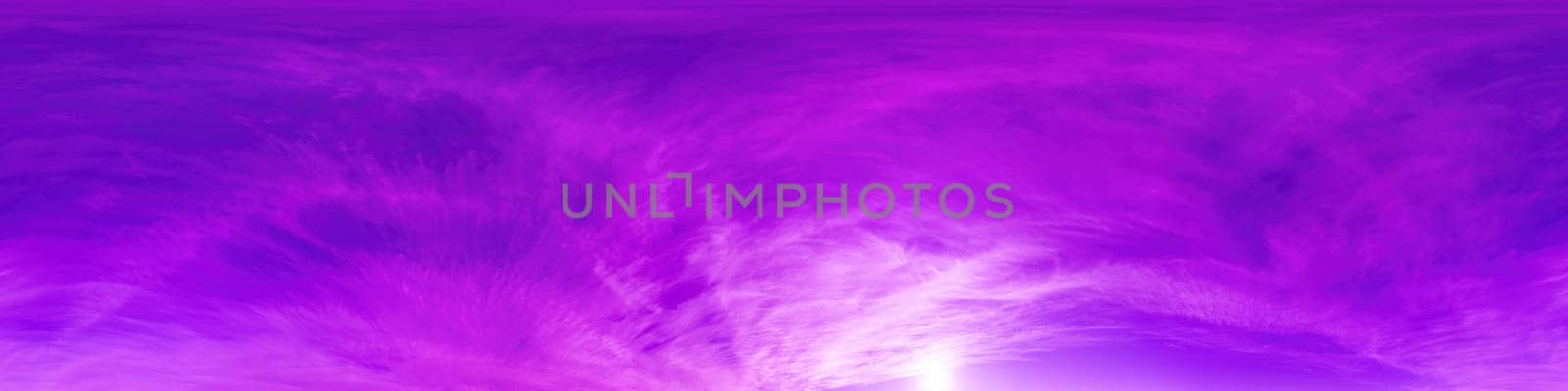 Sunset sky panorama with dramatic bright glowing pink Cirrus clouds. HDR 360 seamless spherical panorama. Full zenith or sky dome for 3D visualization, sky replacement for aerial drone panoramas. by Matiunina