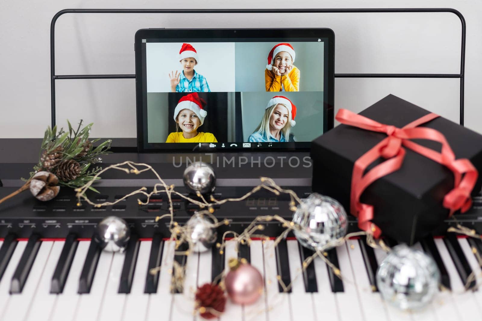 video chat with friends and playing music, christmas.