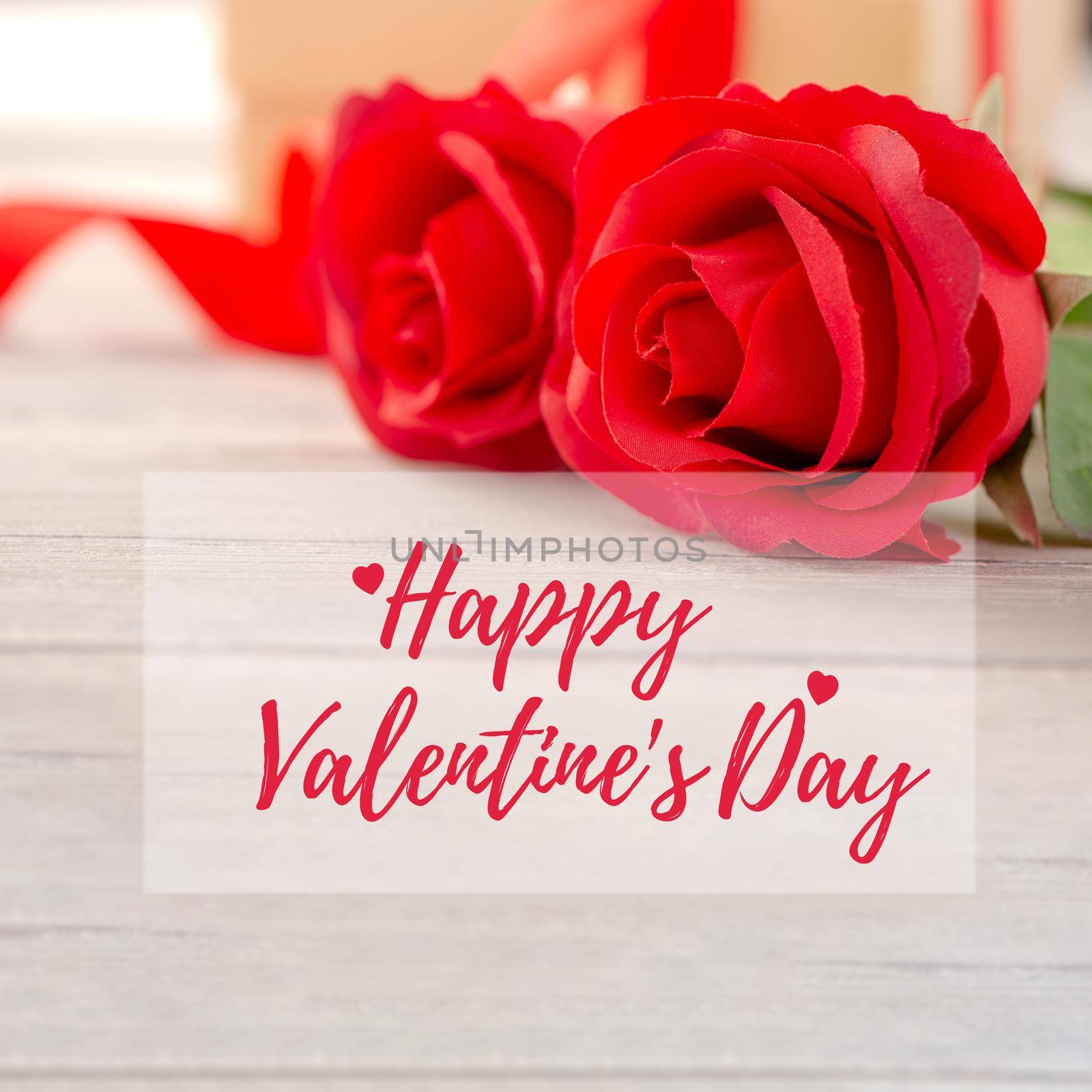 Valentine's Day holiday greeting card, promotion sale design concept with red text, heart shape decoration for happy love, bokeh background, close up.