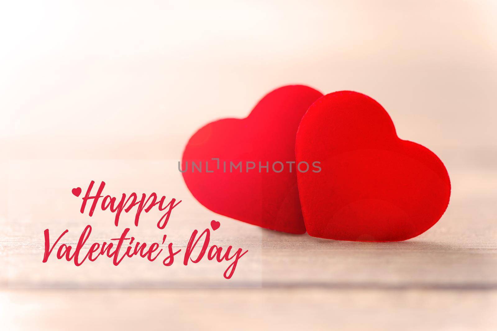 Valentine's Day holiday greeting card, promotion sale design concept with red text, heart shape decoration for happy love, bokeh background, close up. by ROMIXIMAGE