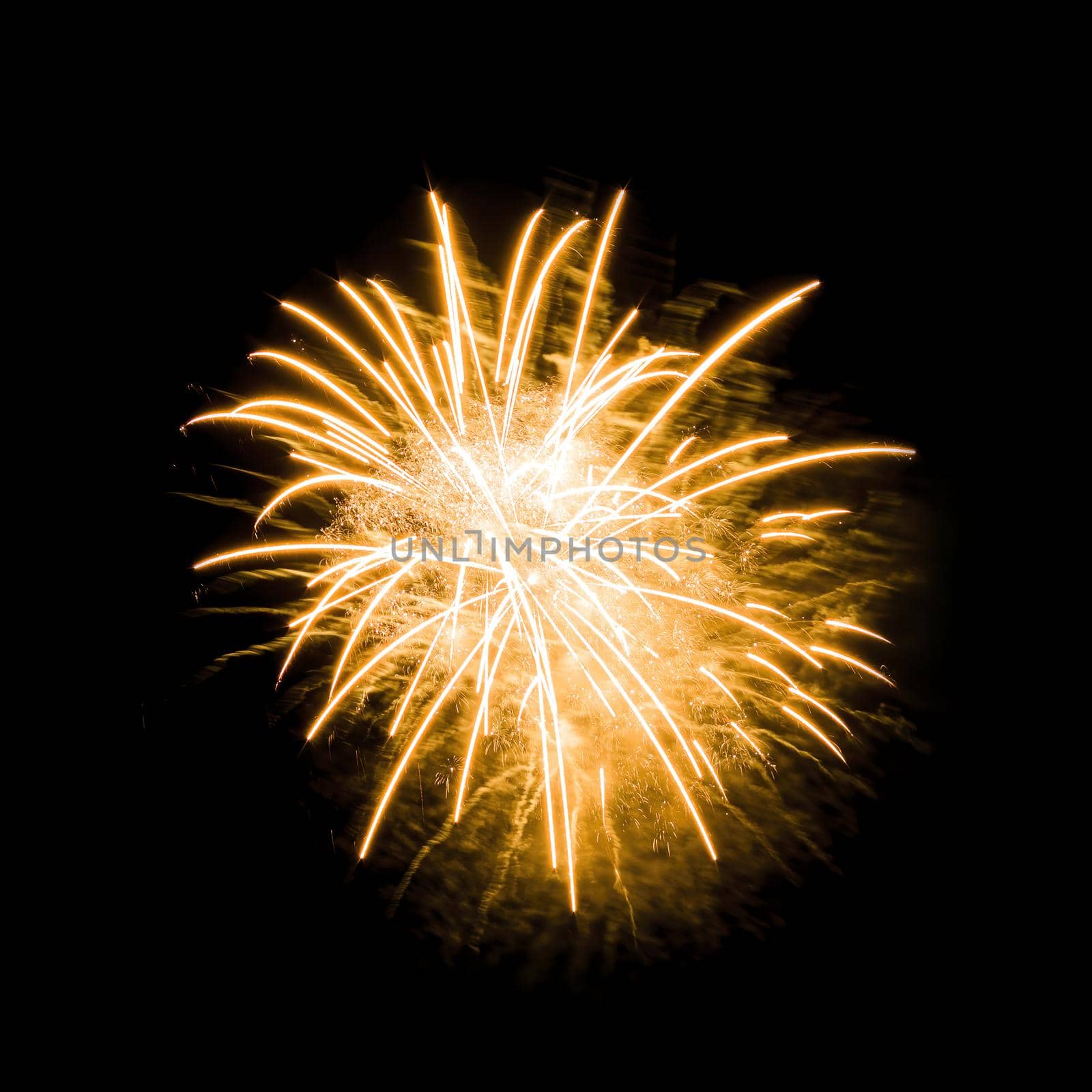 Colorful fireworks isolated on black sky background.