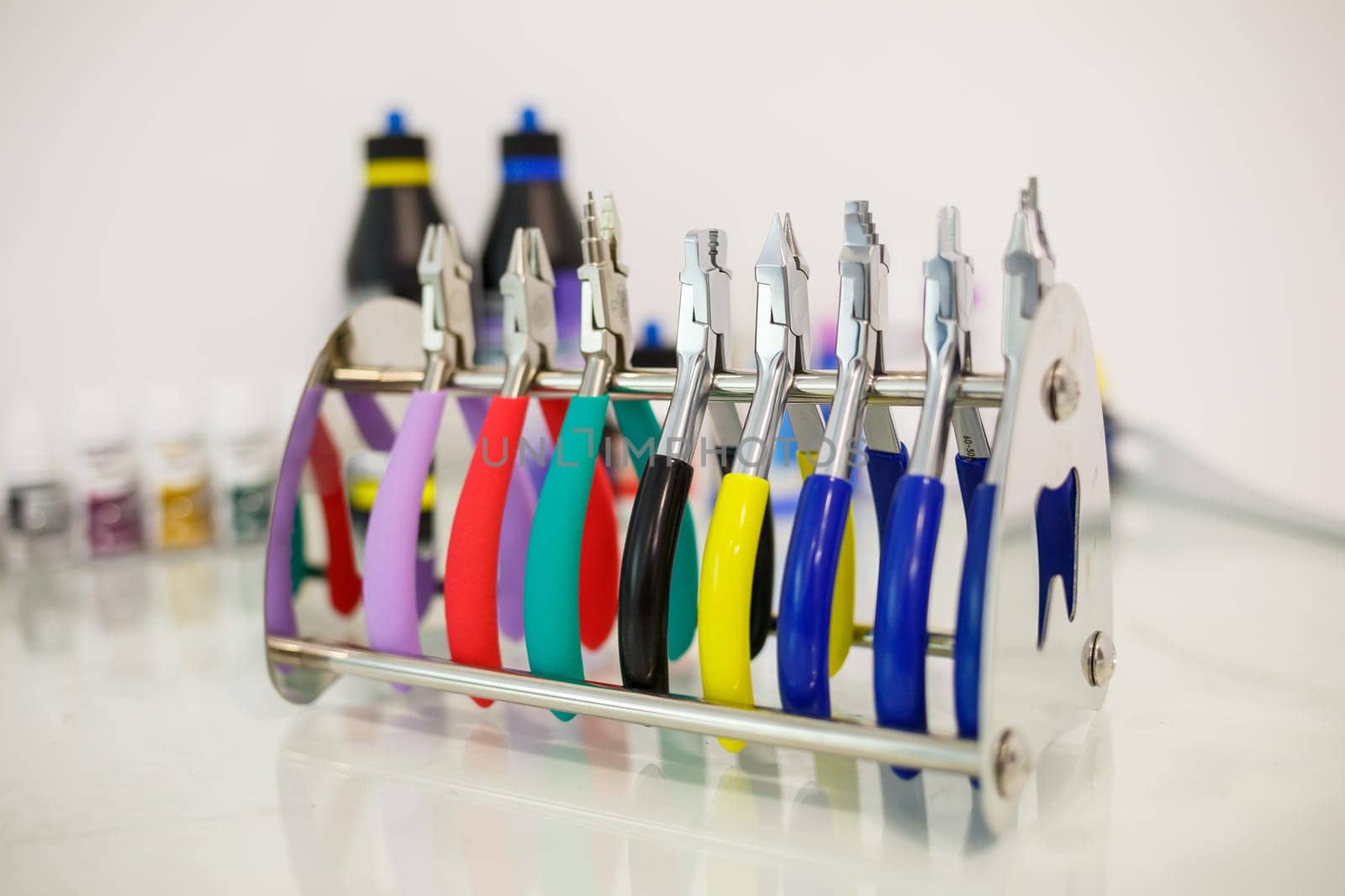Composition of various dental equipment. Dentists' tools. Dentistry concept. Tooth extraction forceps by Dmitrytph