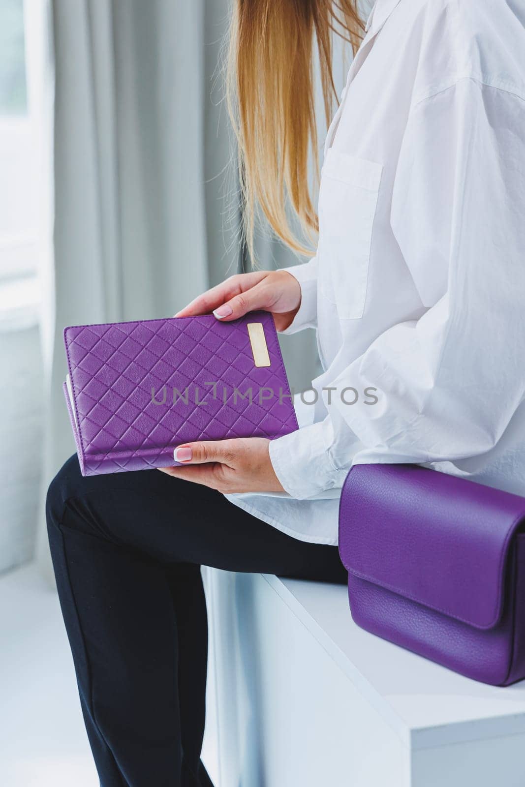 Notebook for business notes of purple color. Women's case notebook