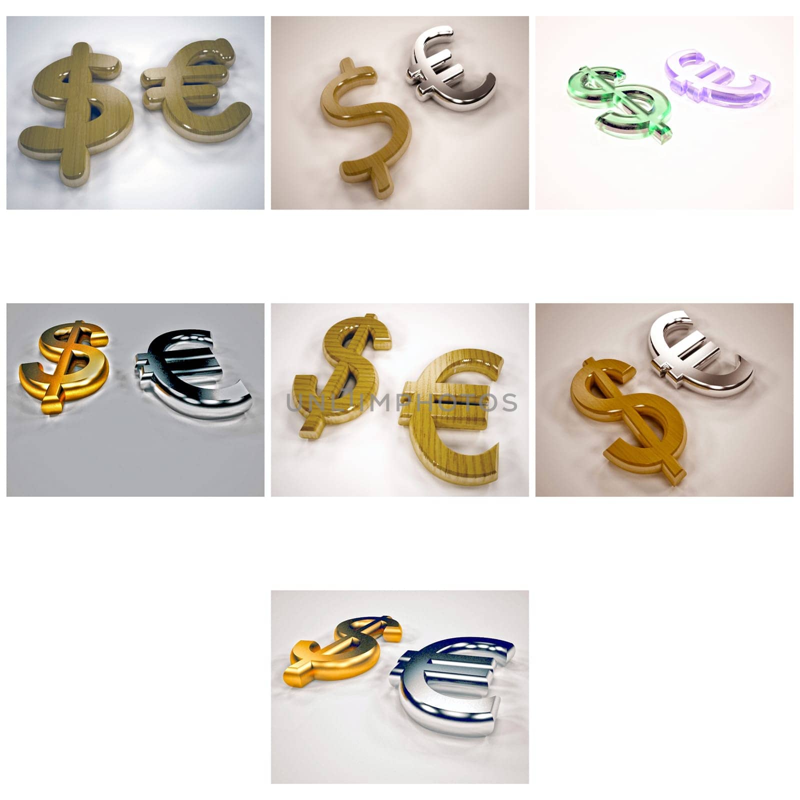 Set of pictures with symbols of units of currencies