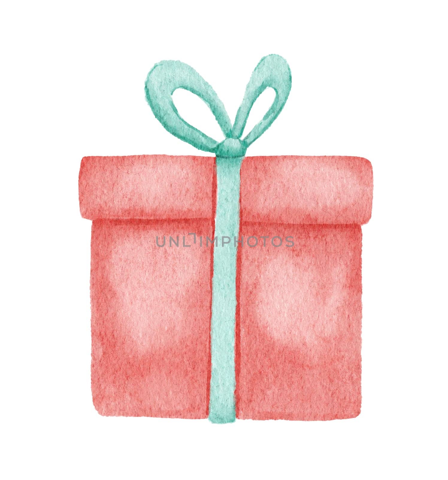 Watercolor drawing funny gift box with bow. Hand drawn illustration isolated on white background. by ElenaPlatova