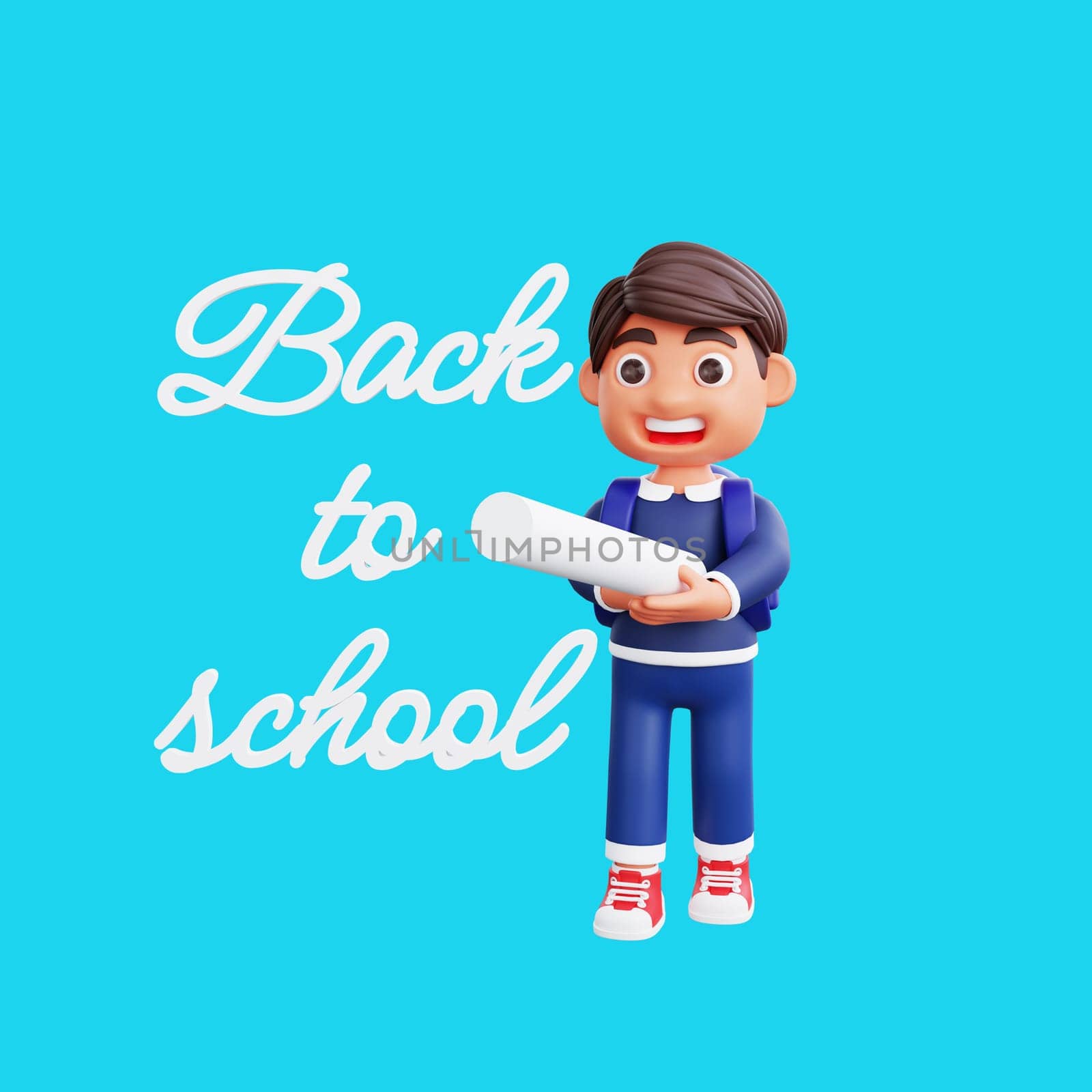 3d cute character writing with chalk Back to school concept by Rahmat_Djayusman