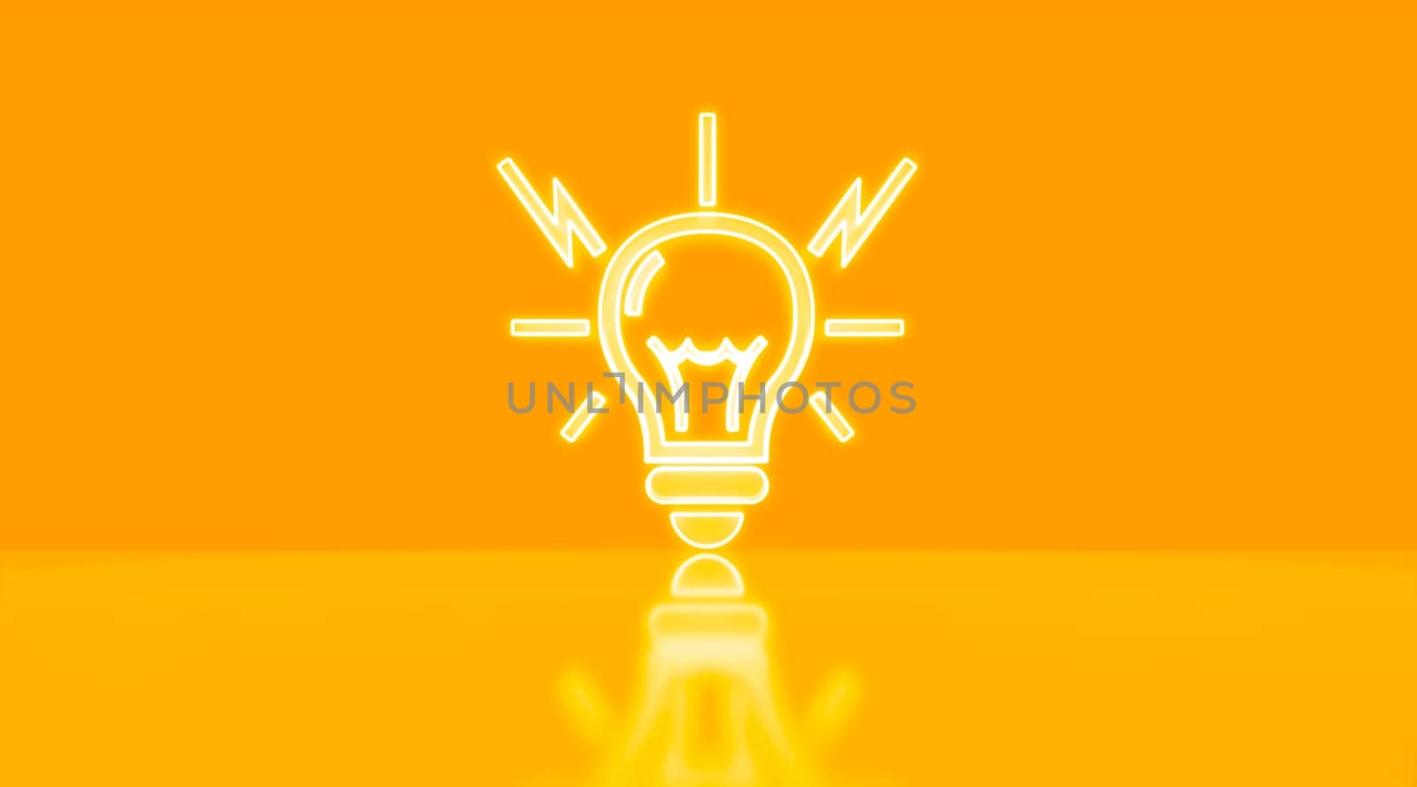 Neon light bulb icon. Glowing neon lamp ideas, innovation concept. 3D rendering.