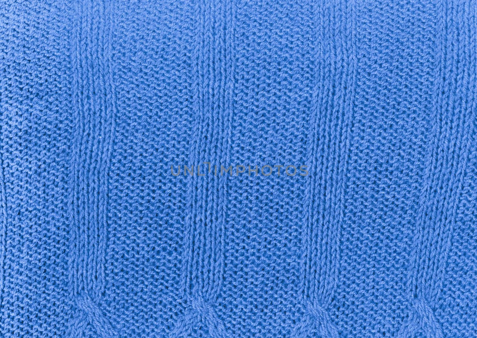 Fiber Knitted Sweater. Organic Woolen Texture. Handmade Xmas Background. Soft Knitted Sweater. Blue Detail Thread. Scandinavian Warm Jumper. Structure Carpet Wallpaper. Knitted Blanket.