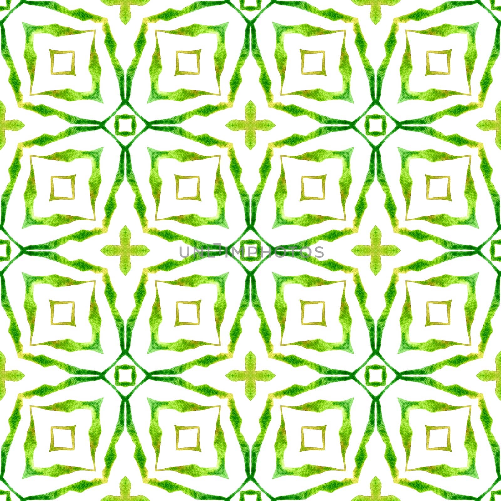Chevron watercolor pattern. Green fabulous boho chic summer design. Textile ready glamorous print, swimwear fabric, wallpaper, wrapping. Green geometric chevron watercolor border.