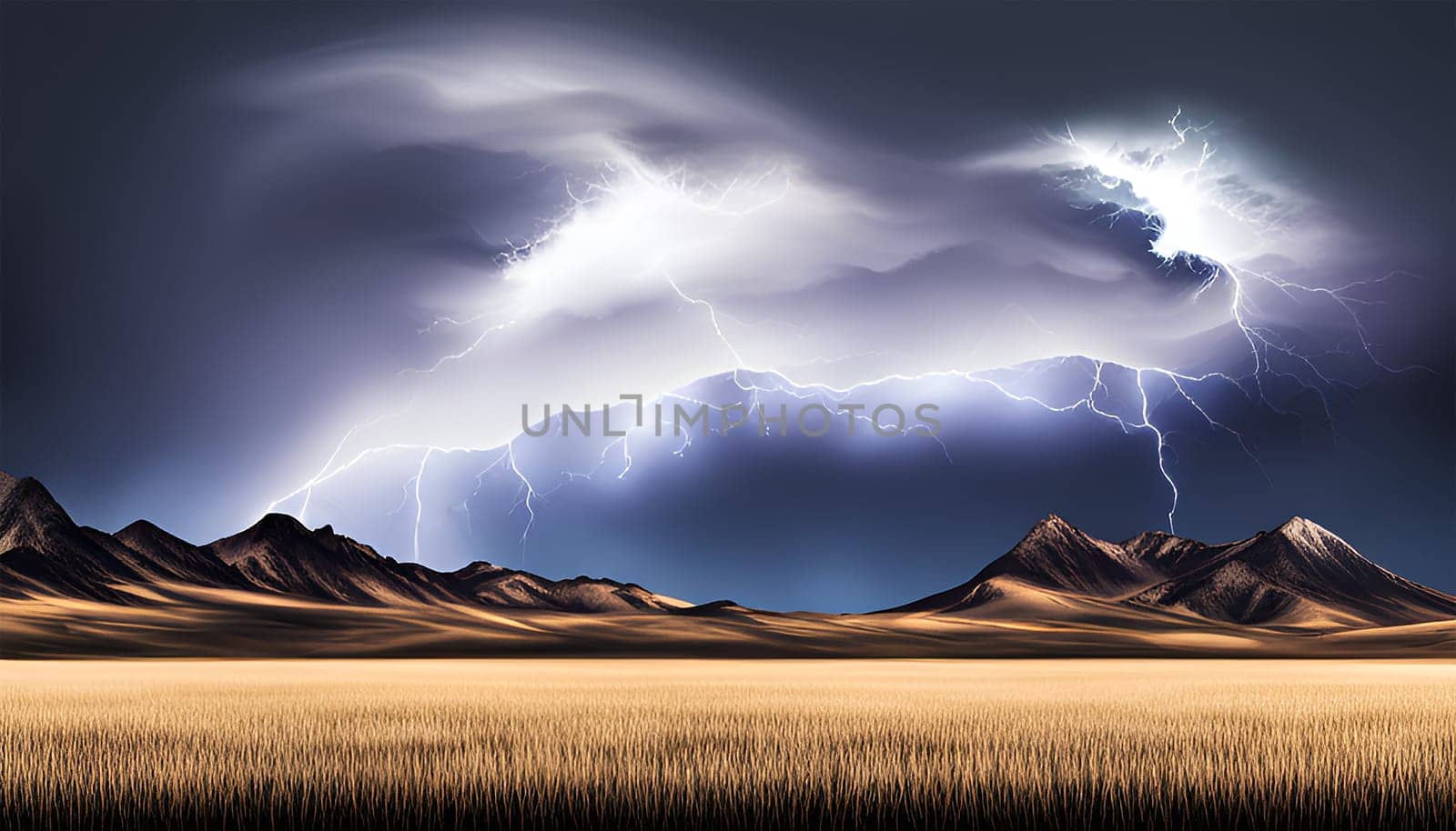 Lightnings during a storm in the countryside - Generative AI by Elenaphotos21
