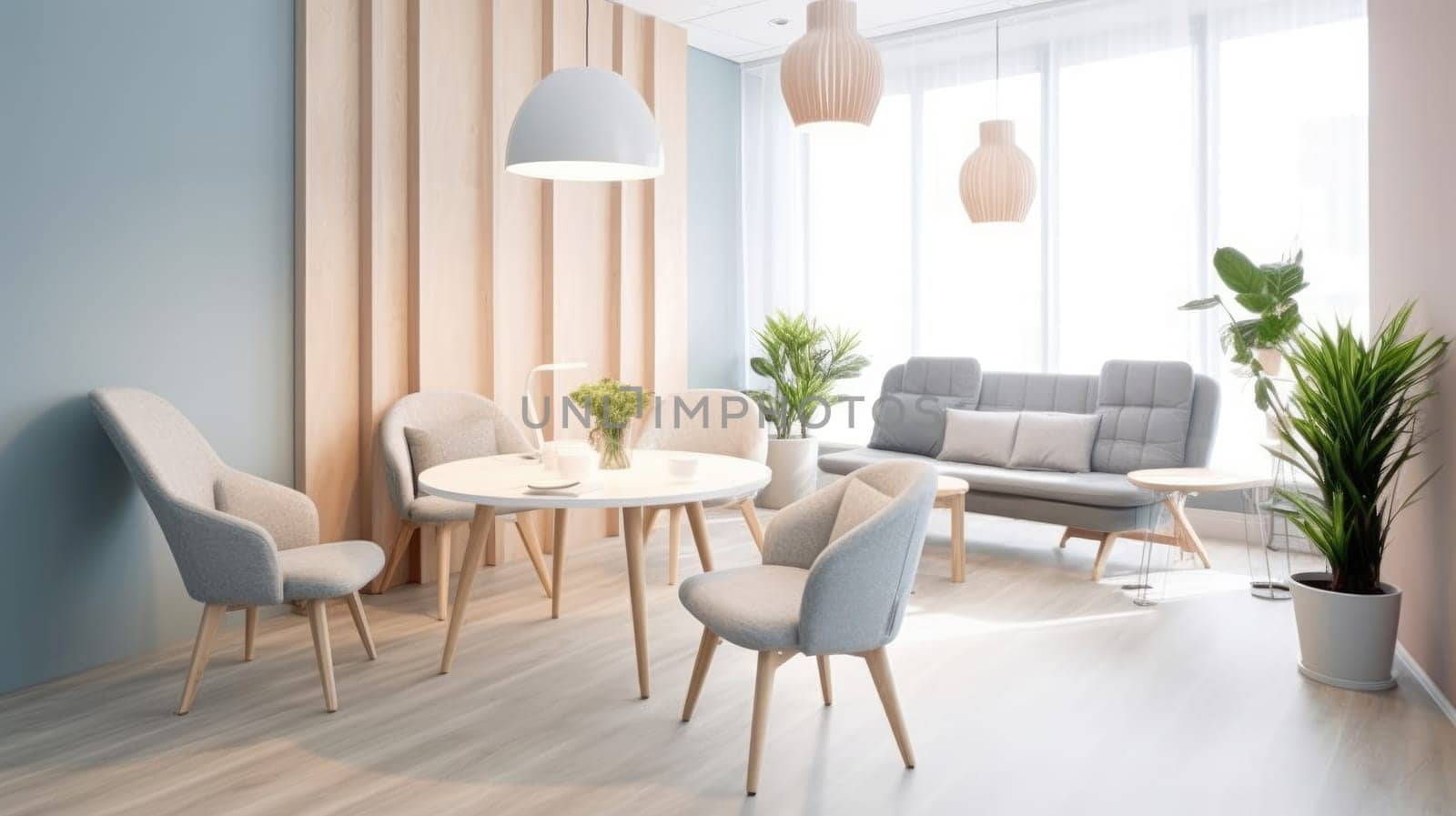 Inspiring office interior design Scandinavian style Corporate Office with Open Space Design featuring Natural elements architecture. Generative AI AIG 31.