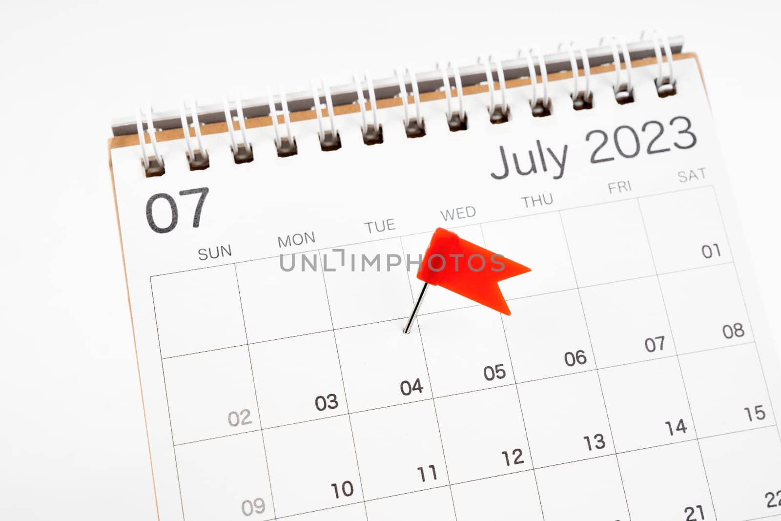 National holidays. On the calendar grid, the date and push pin - June 4 2023. USA Independence Day Concepts.