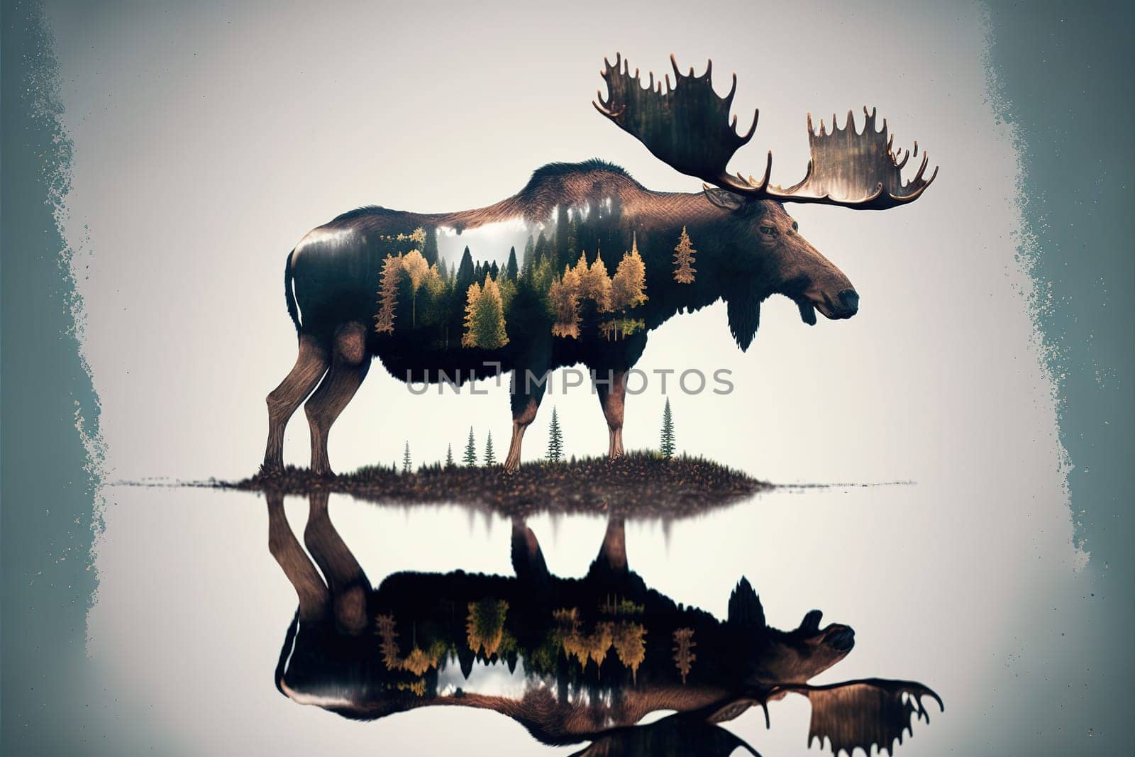 Beautiful moose in the woods double exposure with natural background by biancoblue