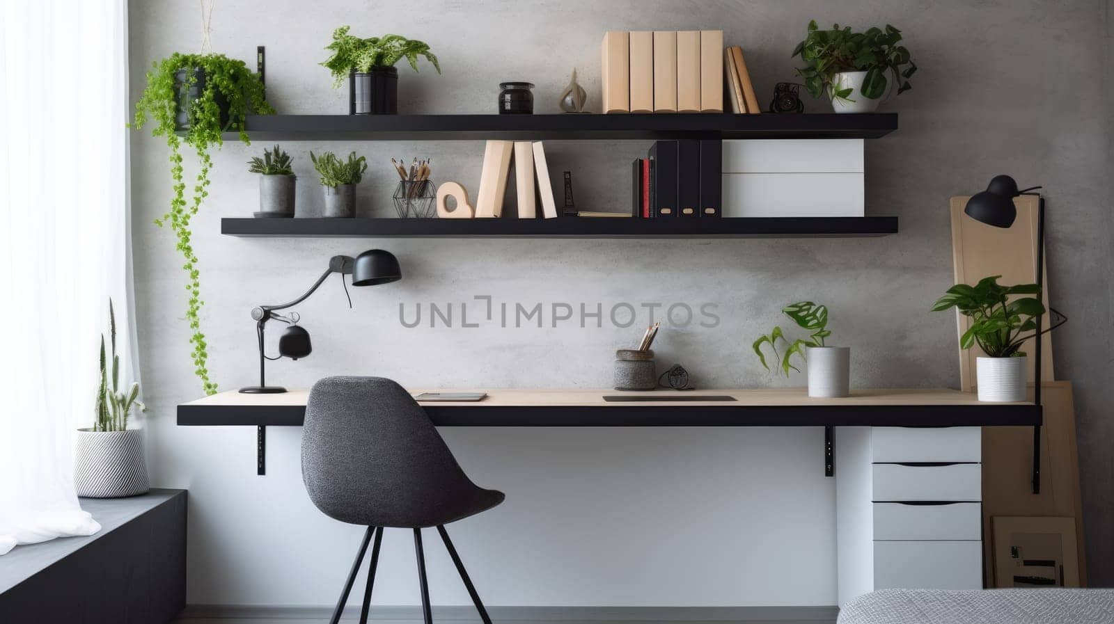 Inspiring office interior design Minimalist style Office featuring Simplicity architecture. Generative AI AIG 31.