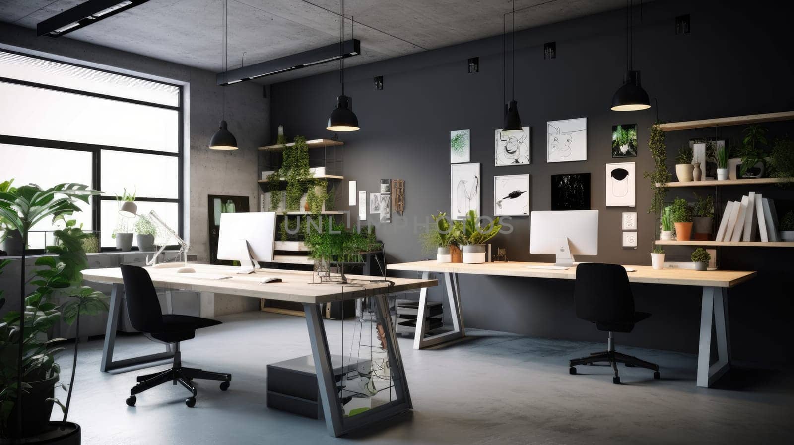 Inspiring office interior design Minimalist style Studio space featuring Clean lines architecture. Generative AI AIG 31.