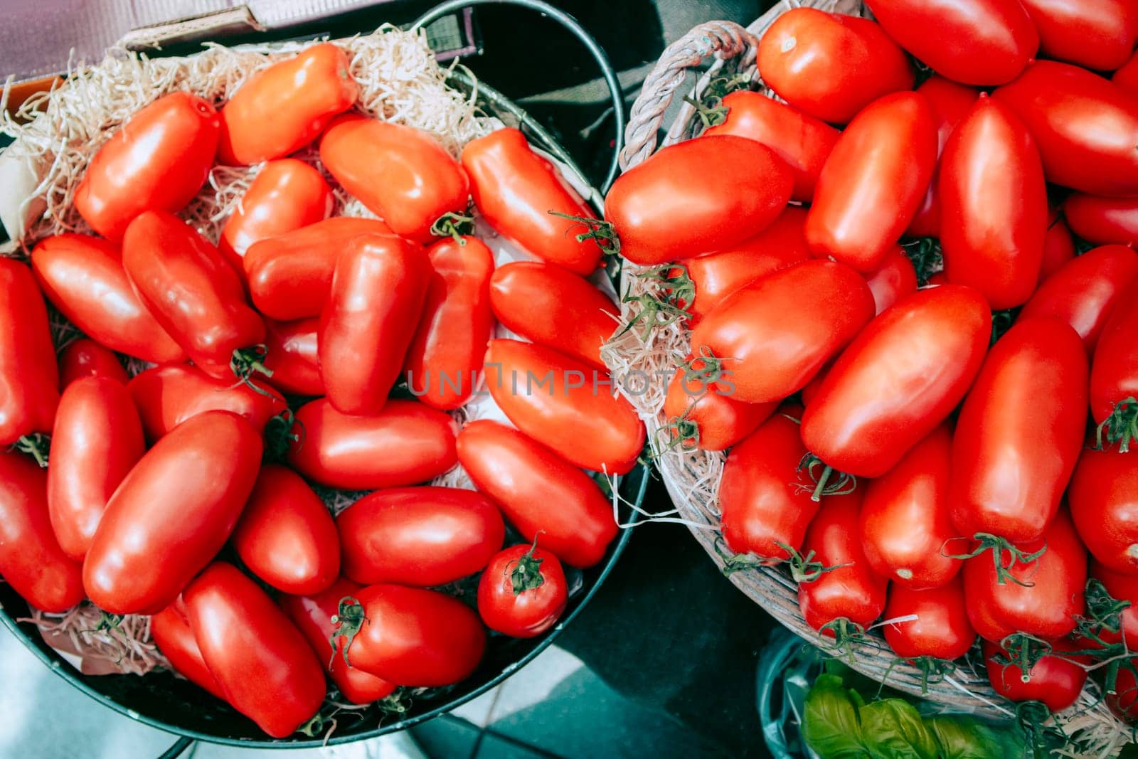 Plum tomatoes sold on an open air green market