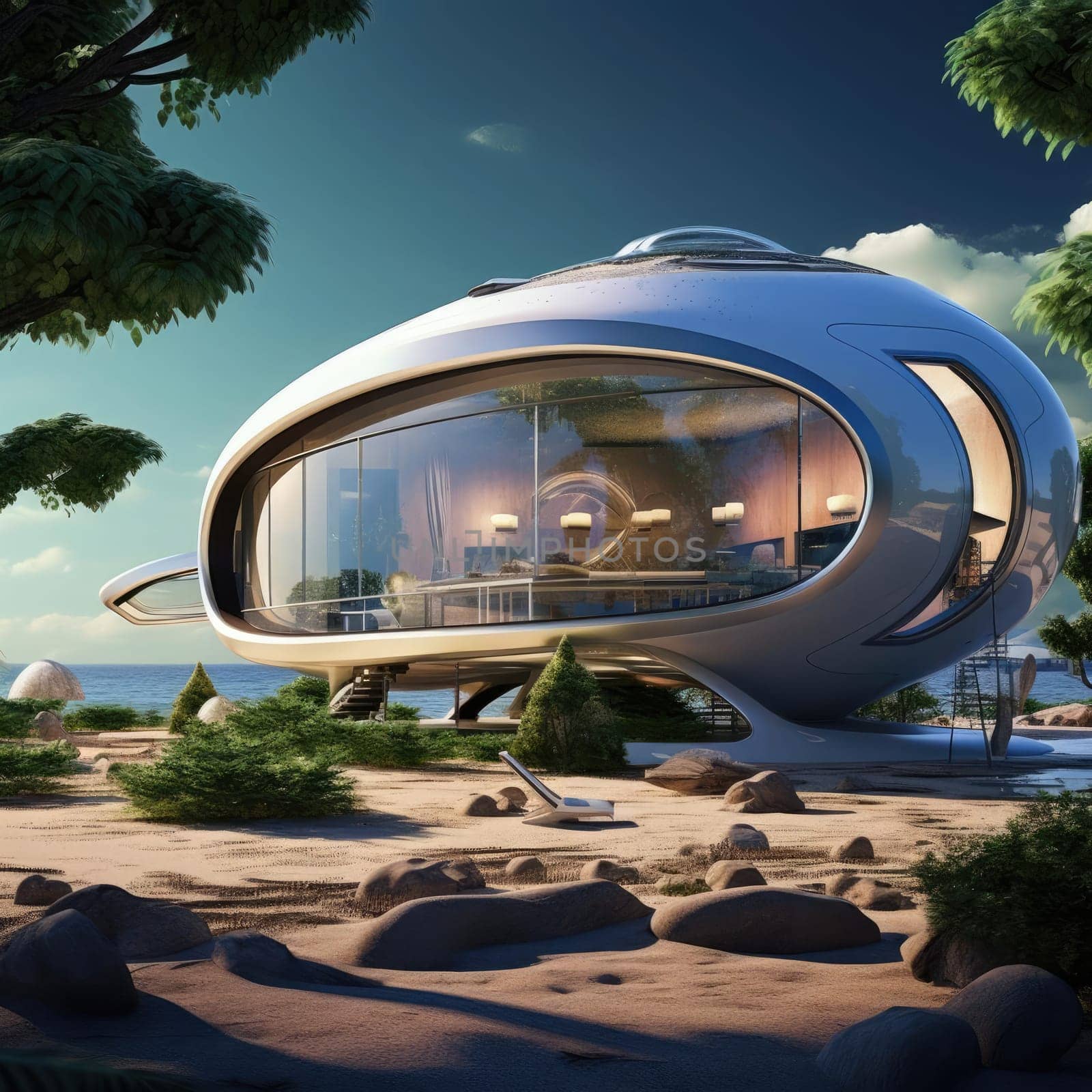 The cottage of the future, soft lines and high technology