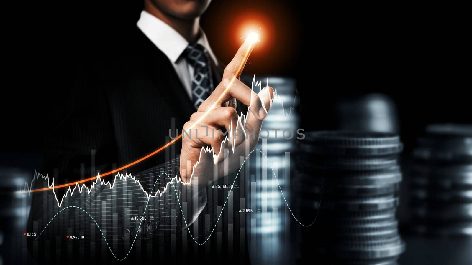 Businessman working with digital finance business graph of perceptive technology by biancoblue