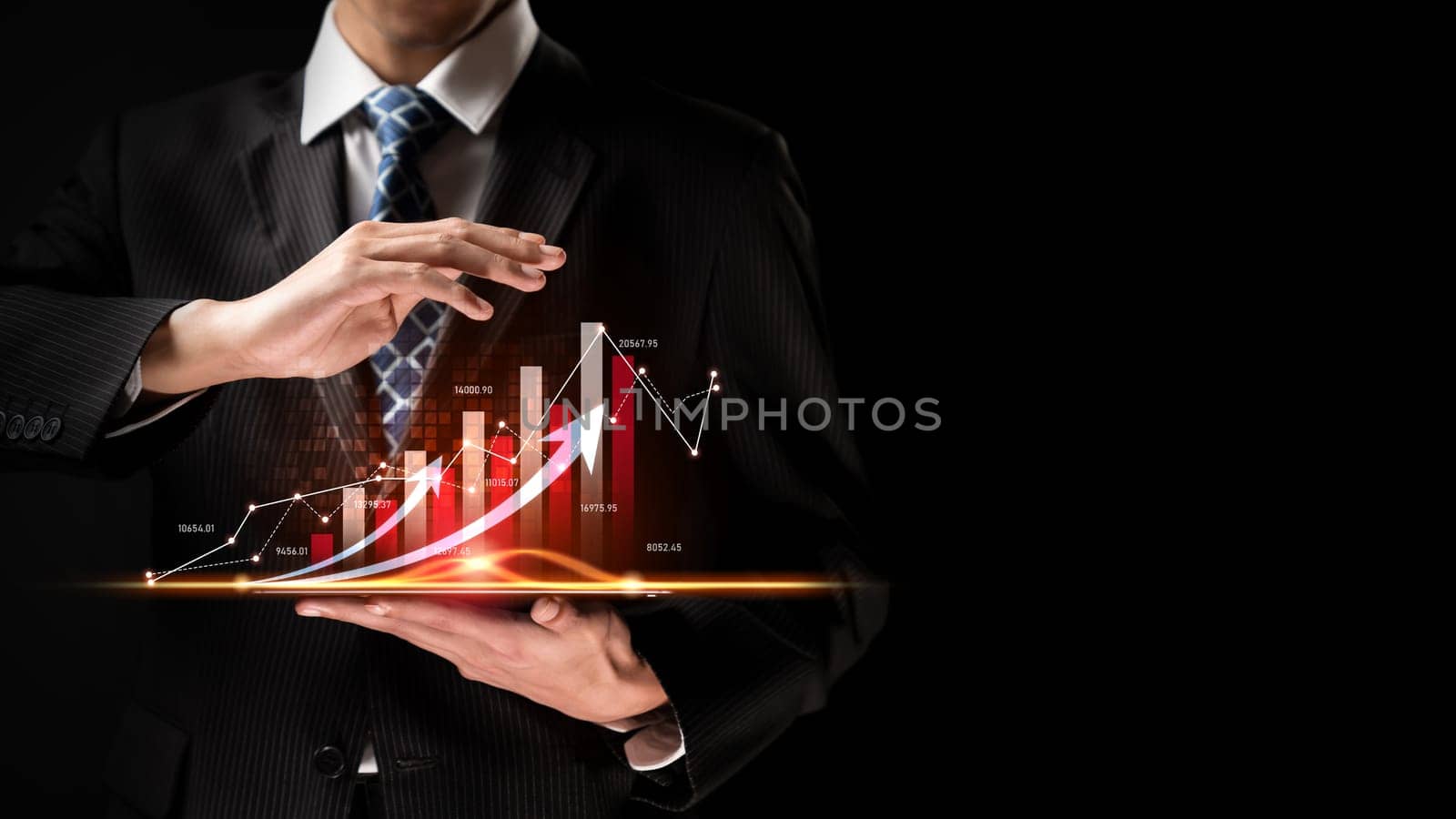 Businessman working with digital finance business graph of perceptive technology by biancoblue