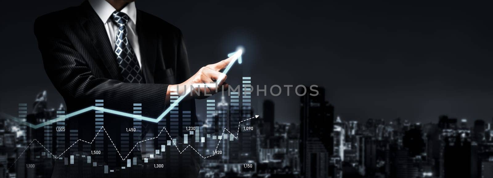 Businessman working with digital finance business graph of perceptive technology by biancoblue