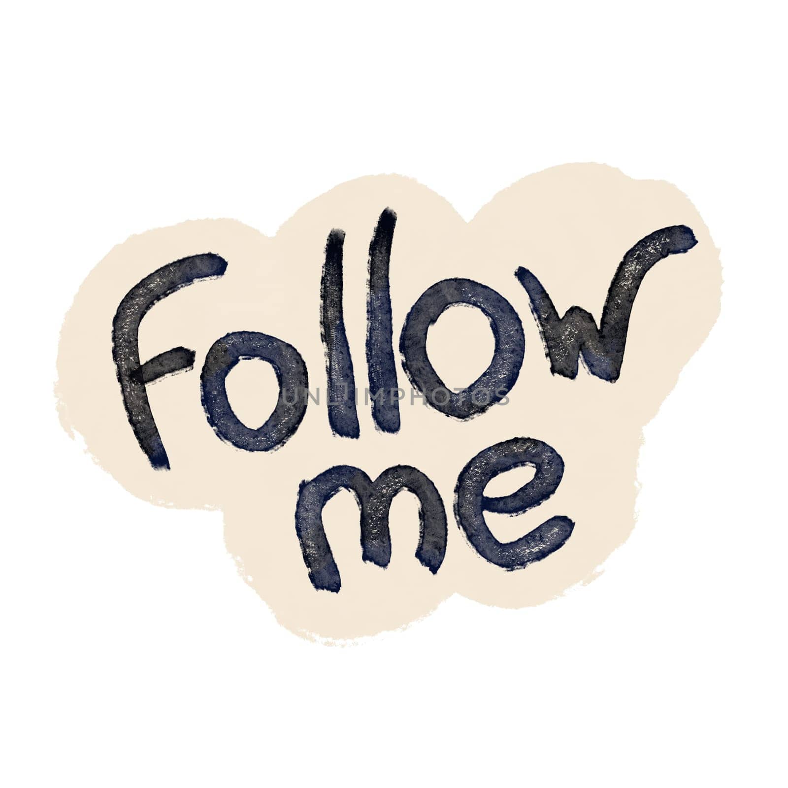Hand drawn illustration of follow me button sticker label. Design for social media website, funny colorful cartoon style, followers subscribe subscribers art. by Lagmar
