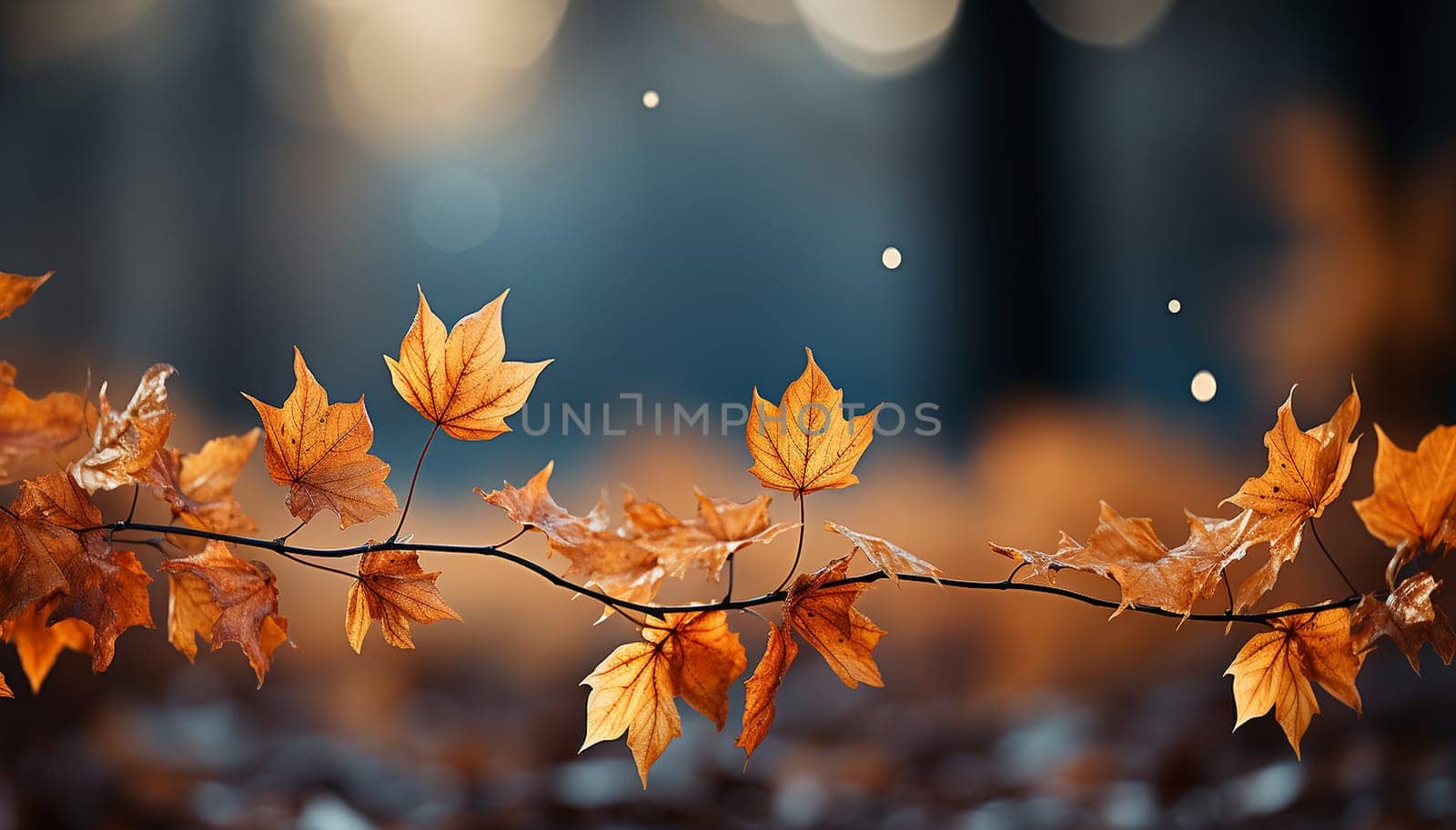 Beautiful autumn landscape with brown and orange colored trees and sunlight. Colorful foliage in the park. Falling leaves natural background in forest nature blurred bokeh copy space magical fall