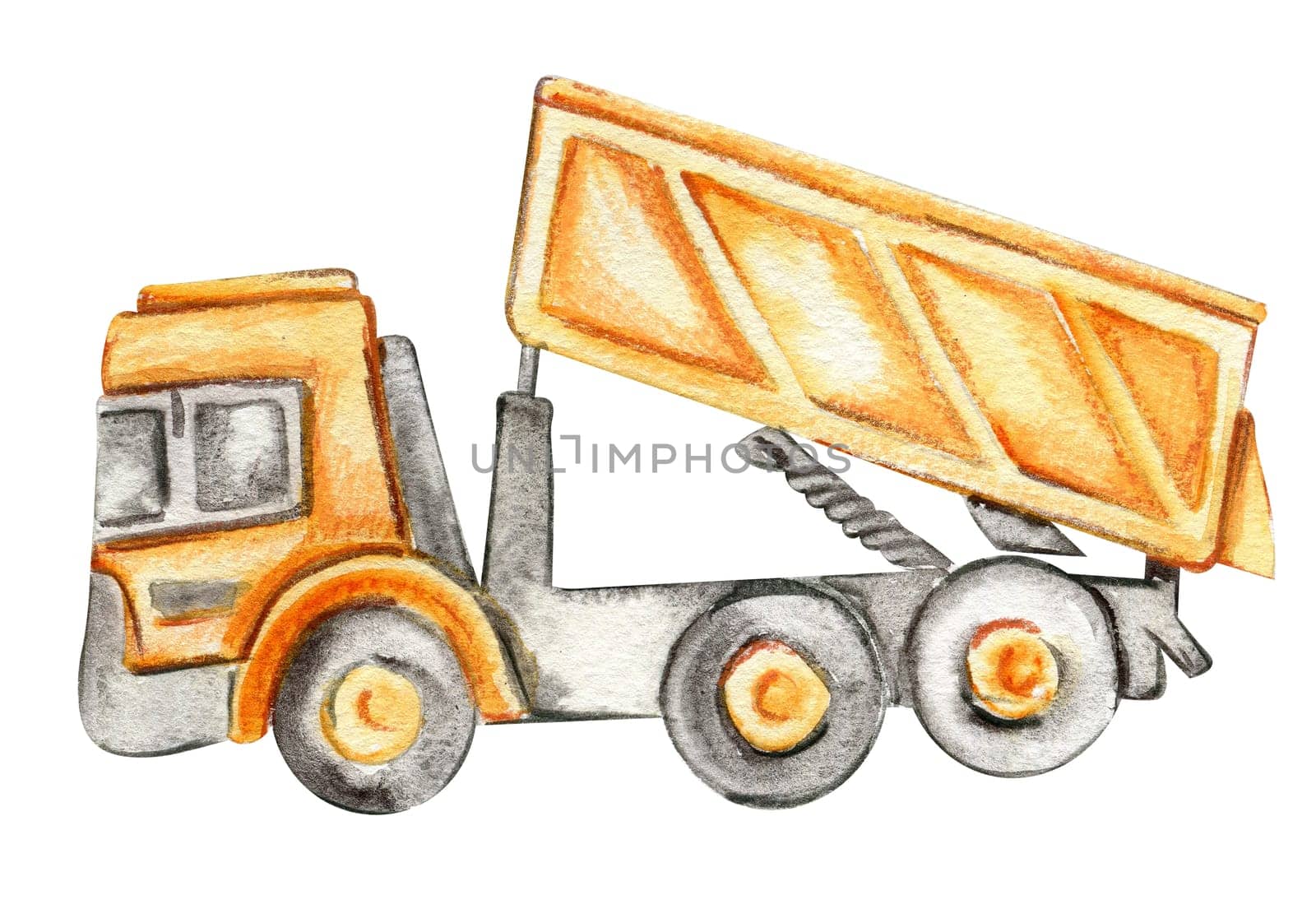 Yellow truck . Watercolor hand drawn illustration. Perfect for kid posters or stickers. by ArtsByLeila
