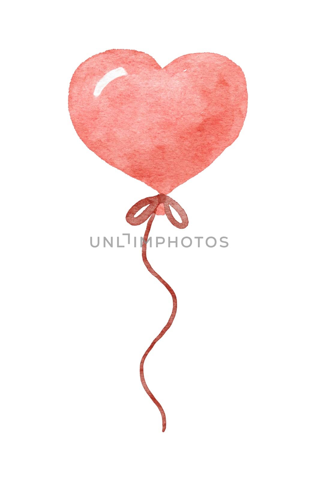 Watercolor Heart balloon. Cute doodle clipart isolated on white