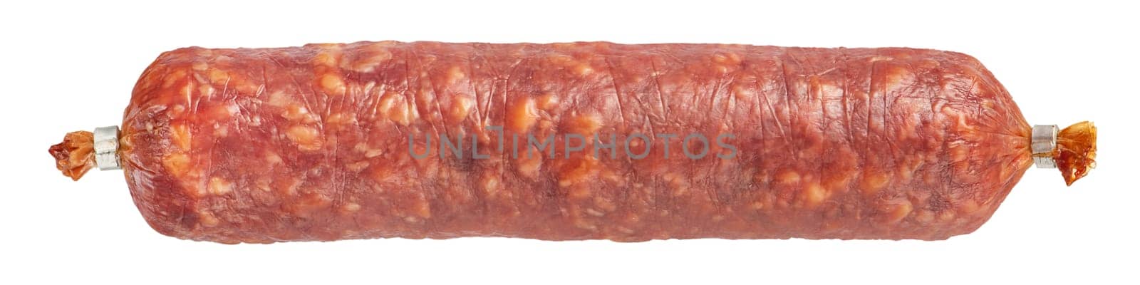 Dried sausage roll on a white isolated background. The sausage roll is suitable for inserting into a design or project. High quality photo