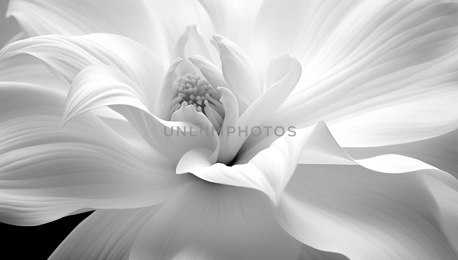Black and white image of the delicate petals of a Lilly flower against a white background beautiful soft nature design Beauty