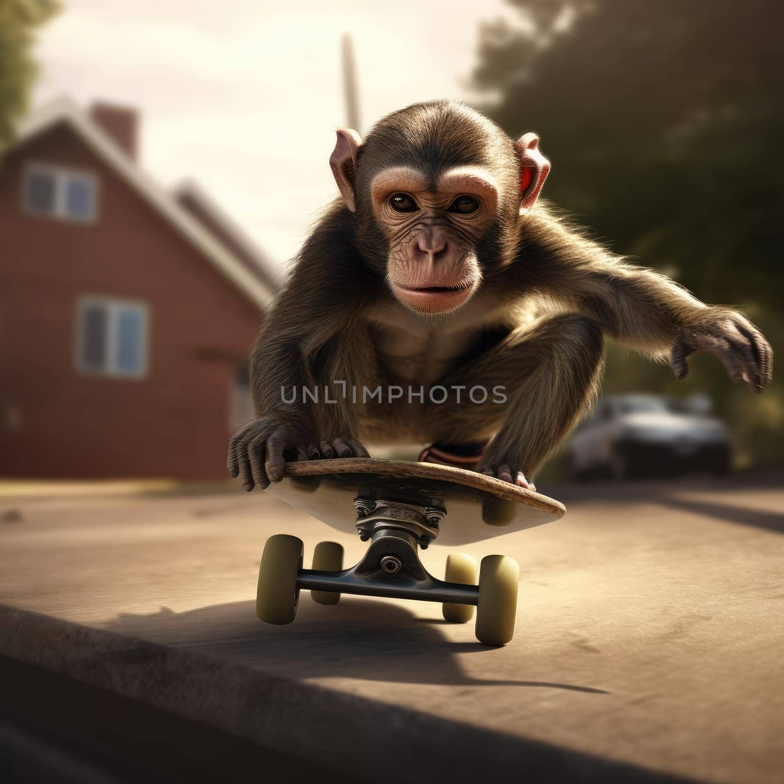 Monkey rides a skateboard by cherezoff