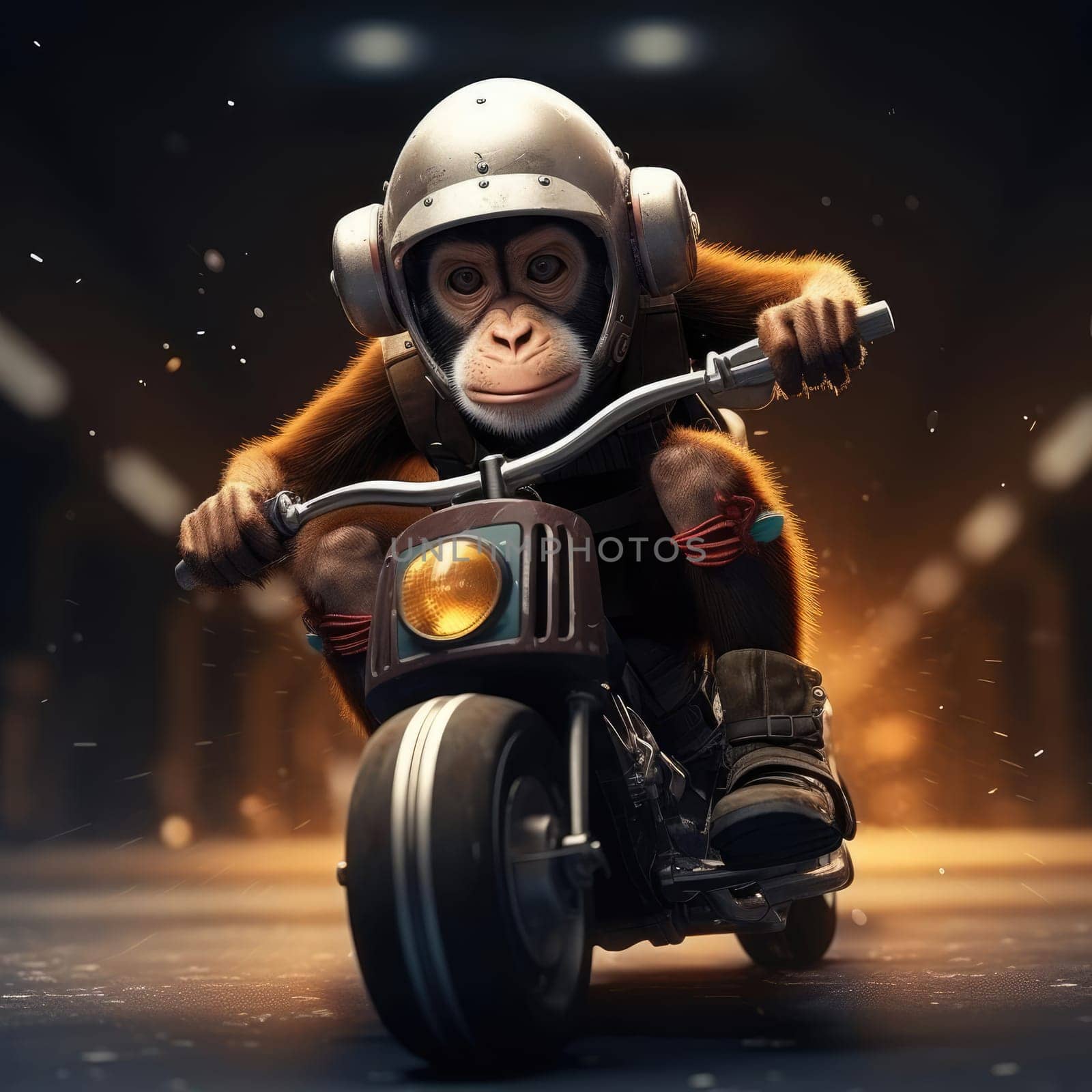 Monkey riding a motorcycle by cherezoff