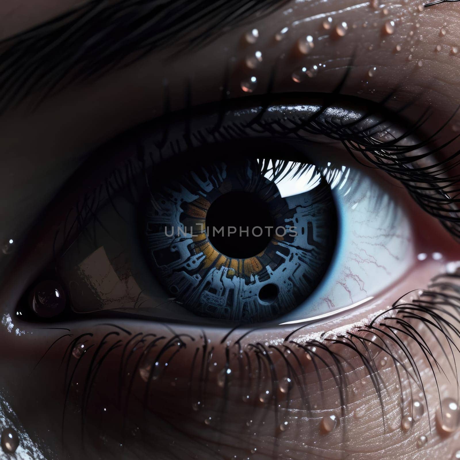 The eye of a man with a microchip by cherezoff