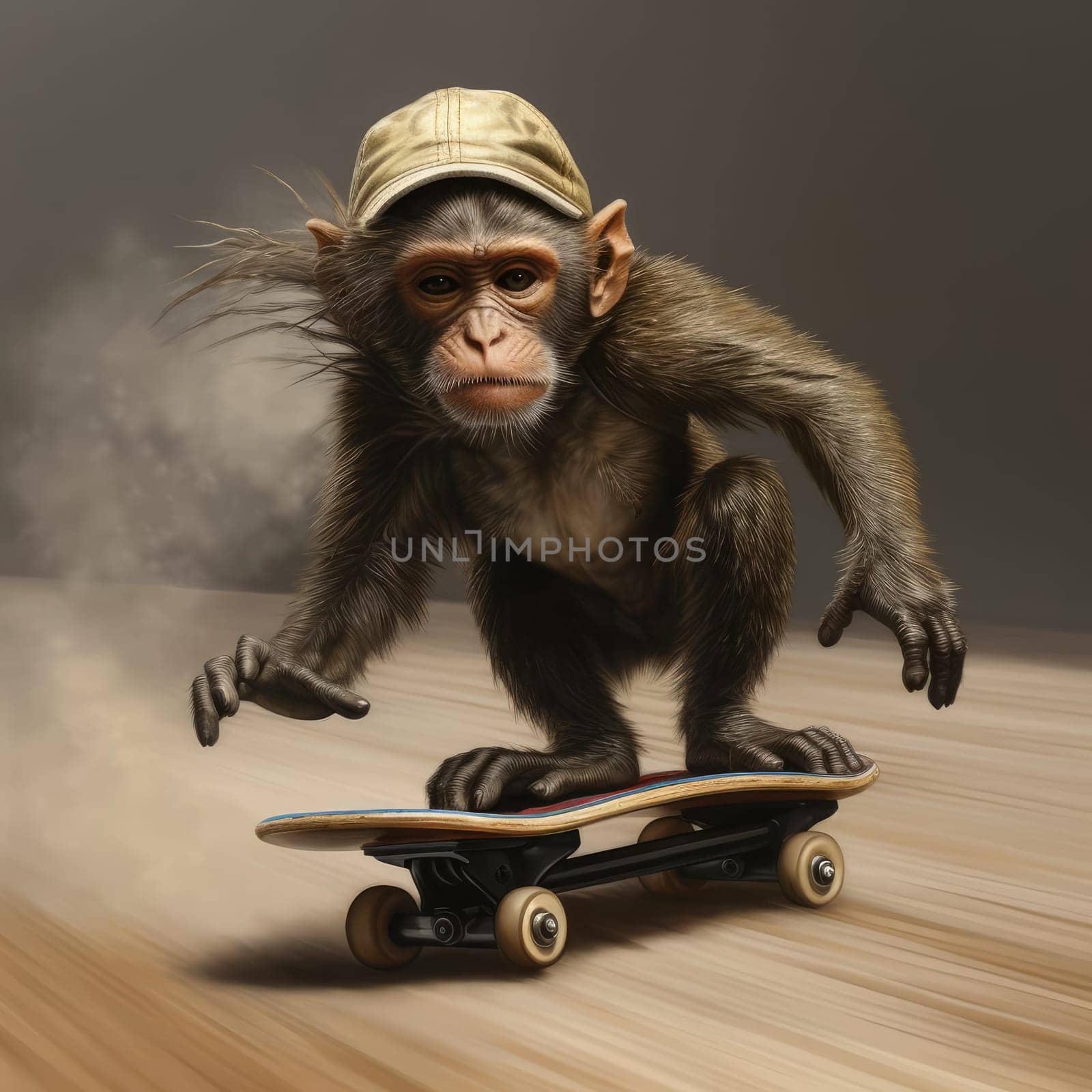 Monkey rides a skateboard by cherezoff