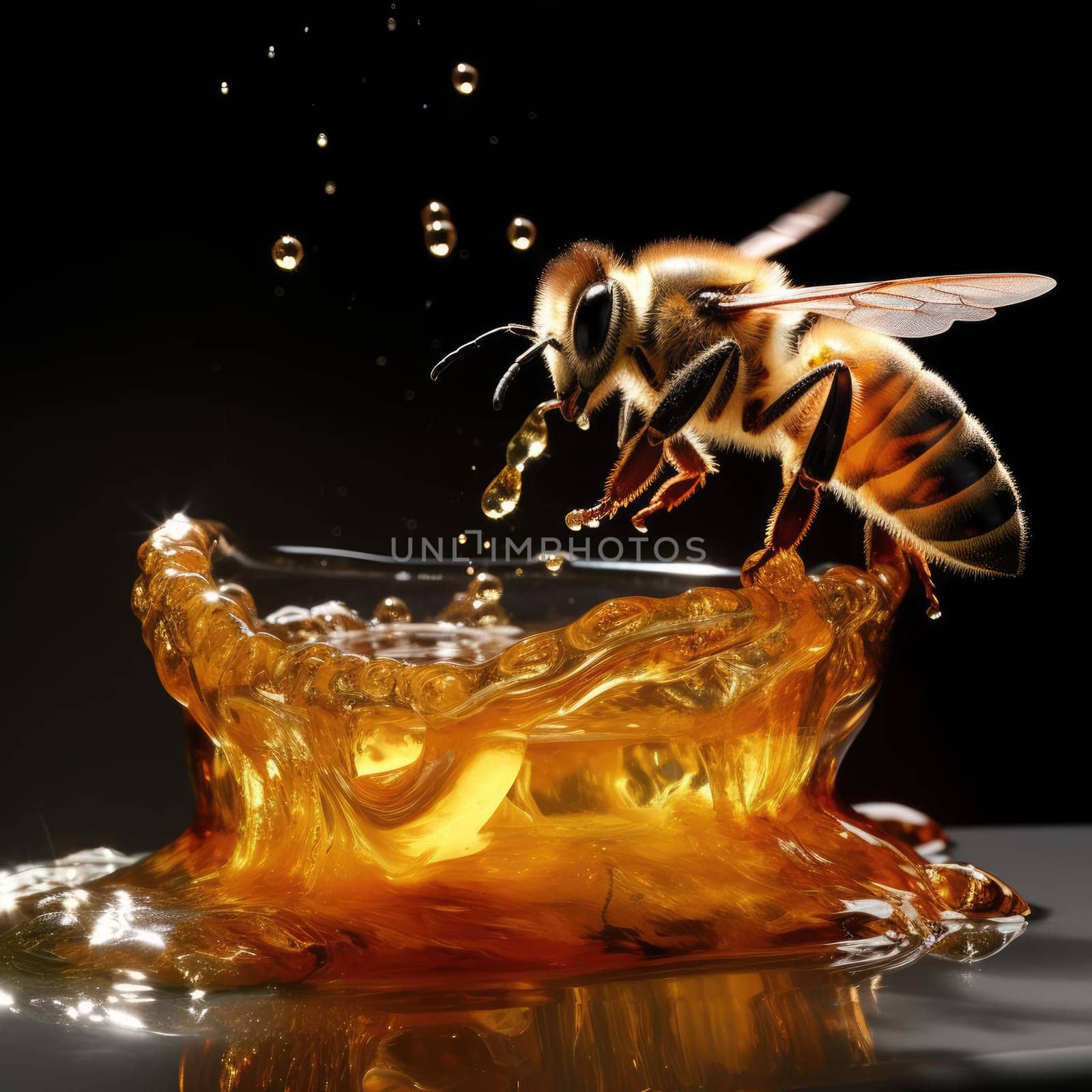 Bees and a bucket of honey. Poster for honey advertising