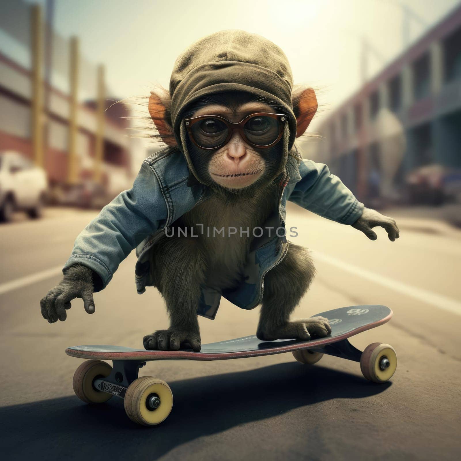 Monkey rides a skateboard by cherezoff