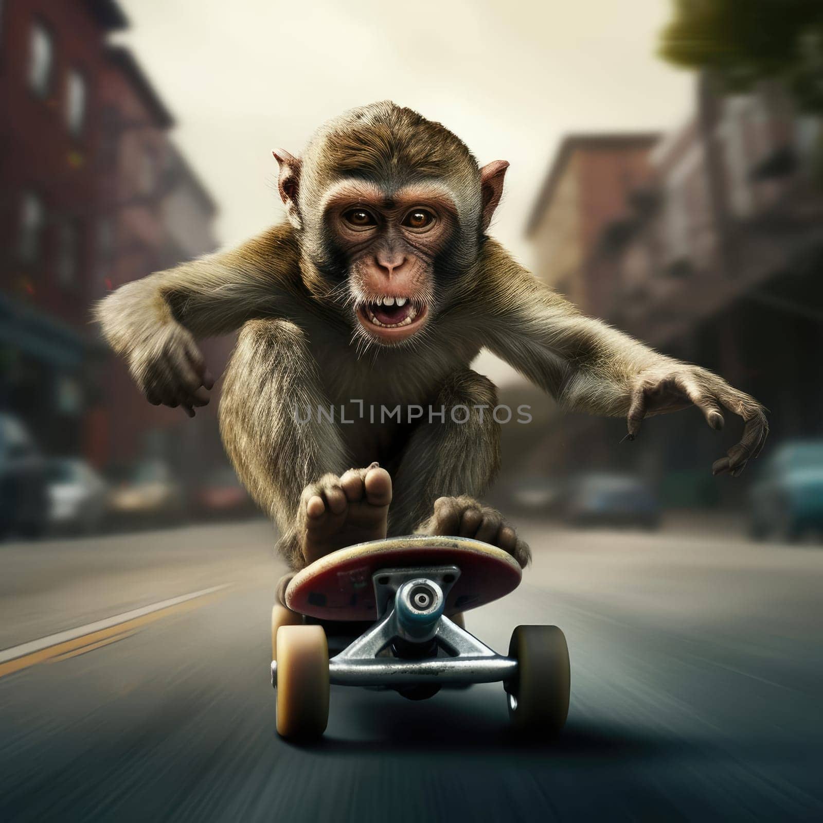 Monkey rides a skateboard by cherezoff