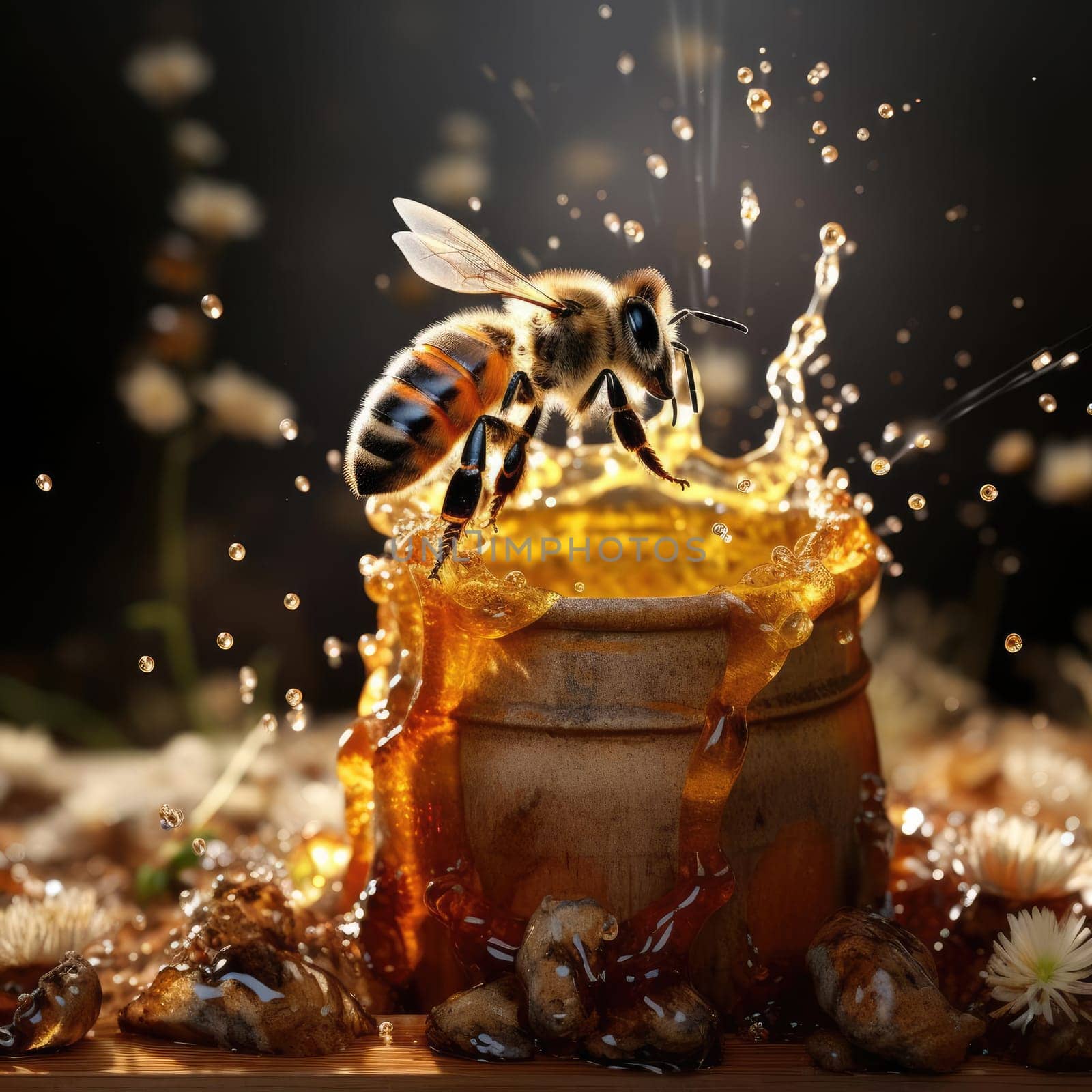 Bees and a bucket of honey by cherezoff