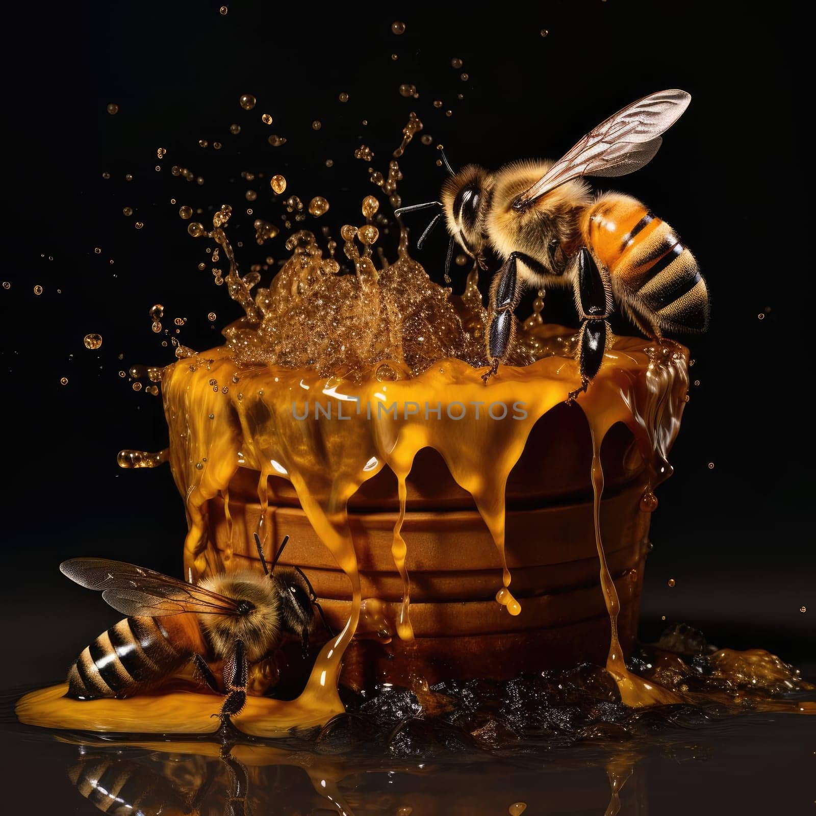 Bees and a bucket of honey by cherezoff